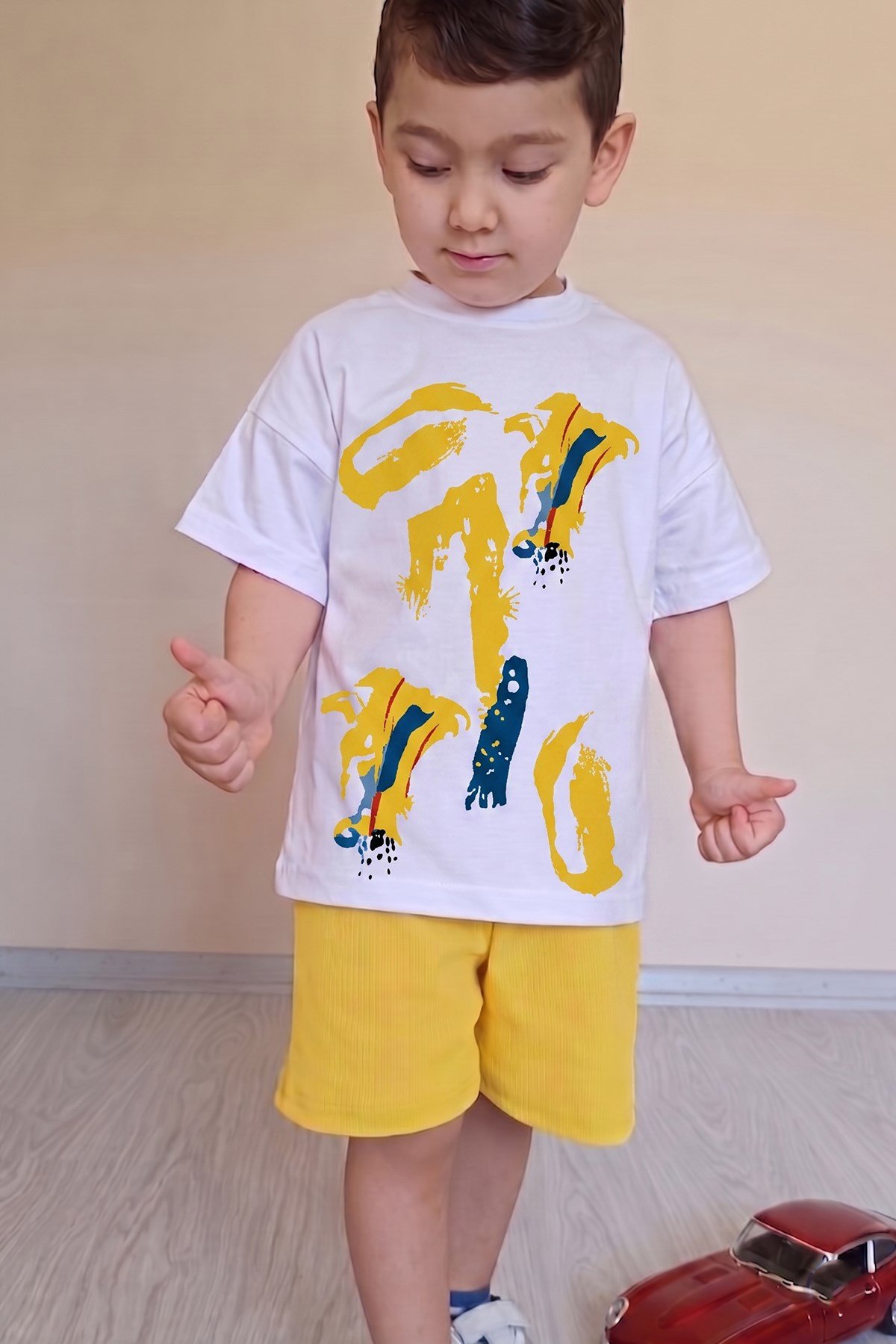 Erkek Çocuk Üst Oversize Tişört Alt Şort Bly Karma Desen Tasarım18 Alt Üst Takım