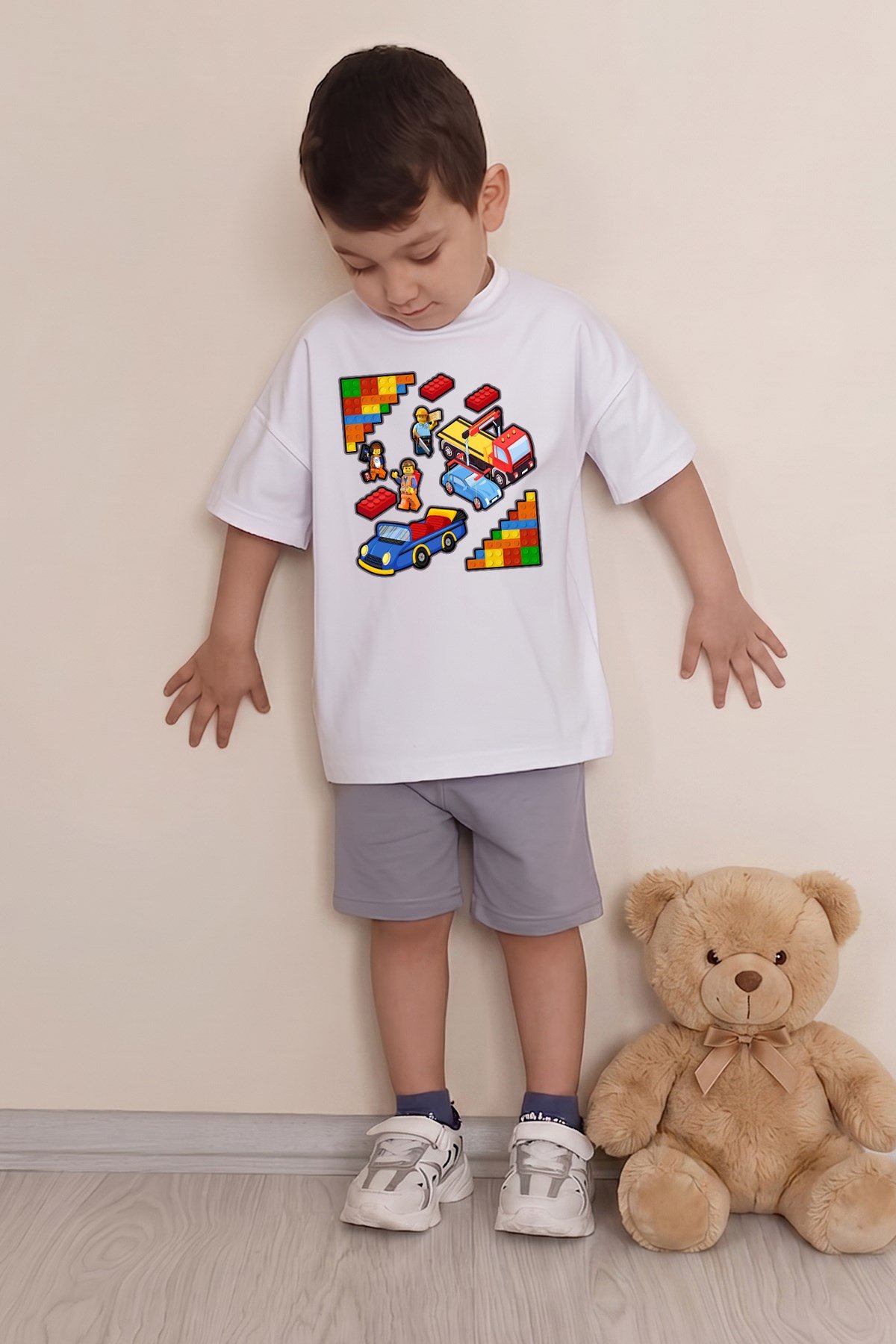 Erkek Çocuk Üst Oversize Tişört Alt Şort Bly Tasarım3 Alt Üst Takım