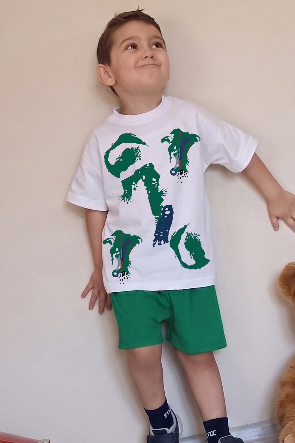 Erkek Çocuk Üst Oversize Tişört Alt Şort Bly Karma Desen Tasarım17 Alt Üst Takım