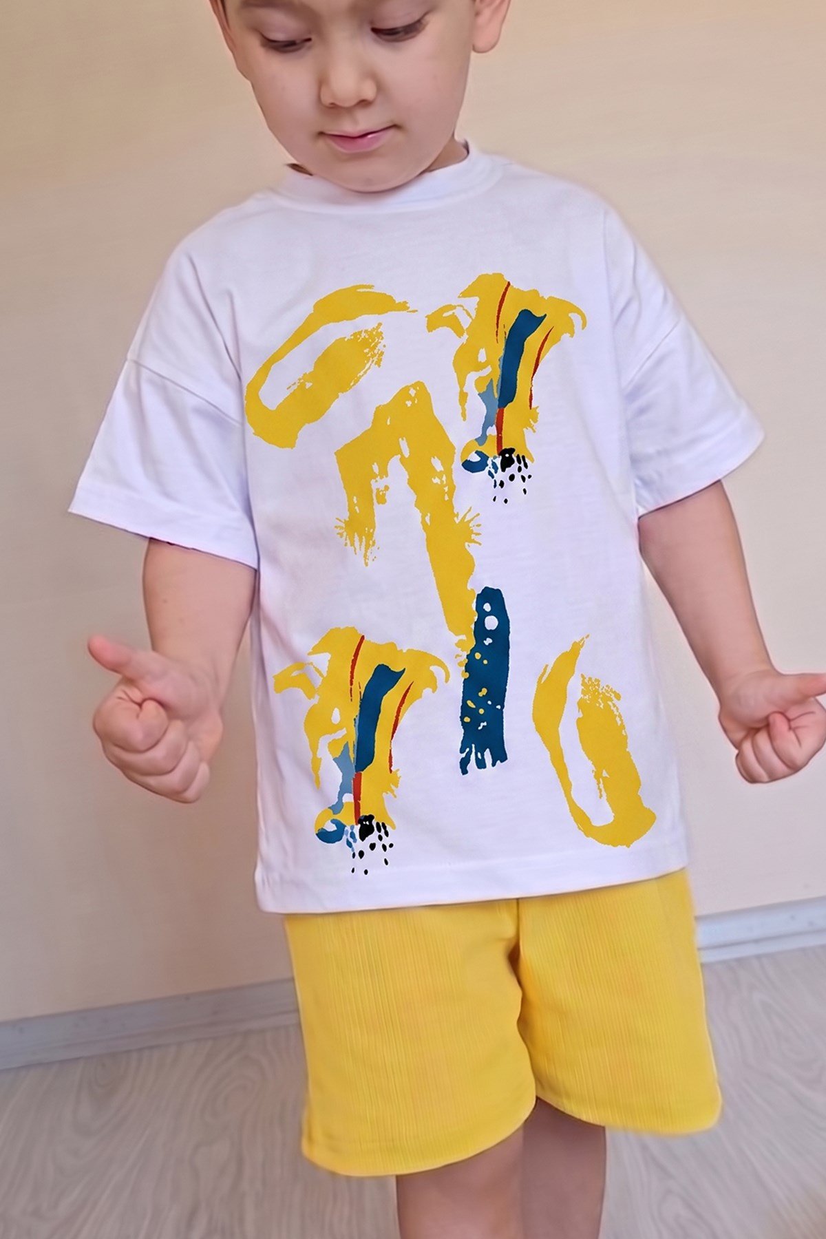 Erkek Çocuk Üst Oversize Tişört Alt Şort Bly Karma Desen Tasarım18 Alt Üst Takım