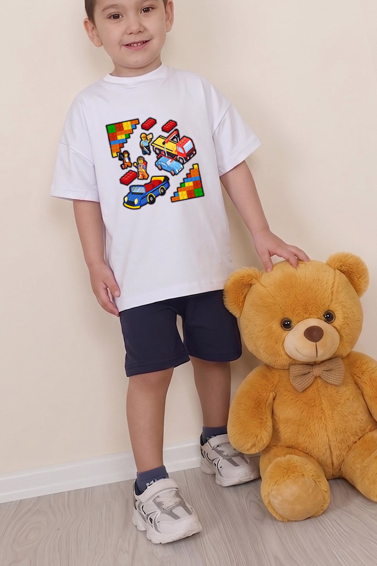 Erkek Çocuk Üst Oversize Tişört Alt Şort Bly Tasarım5 Alt Üst Takım
