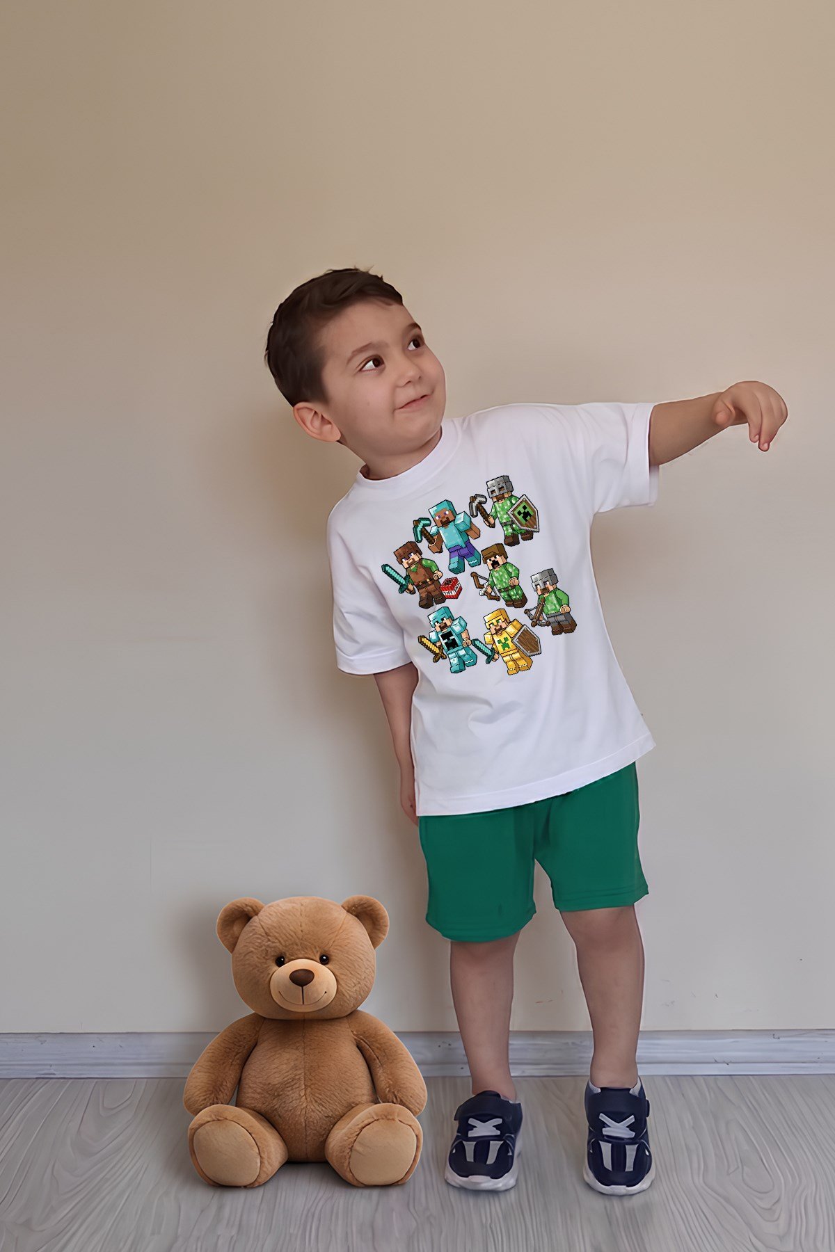 Erkek Çocuk Üst Oversize Tişört Alt Şort Bly Tasarım16 Alt Üst Takım
