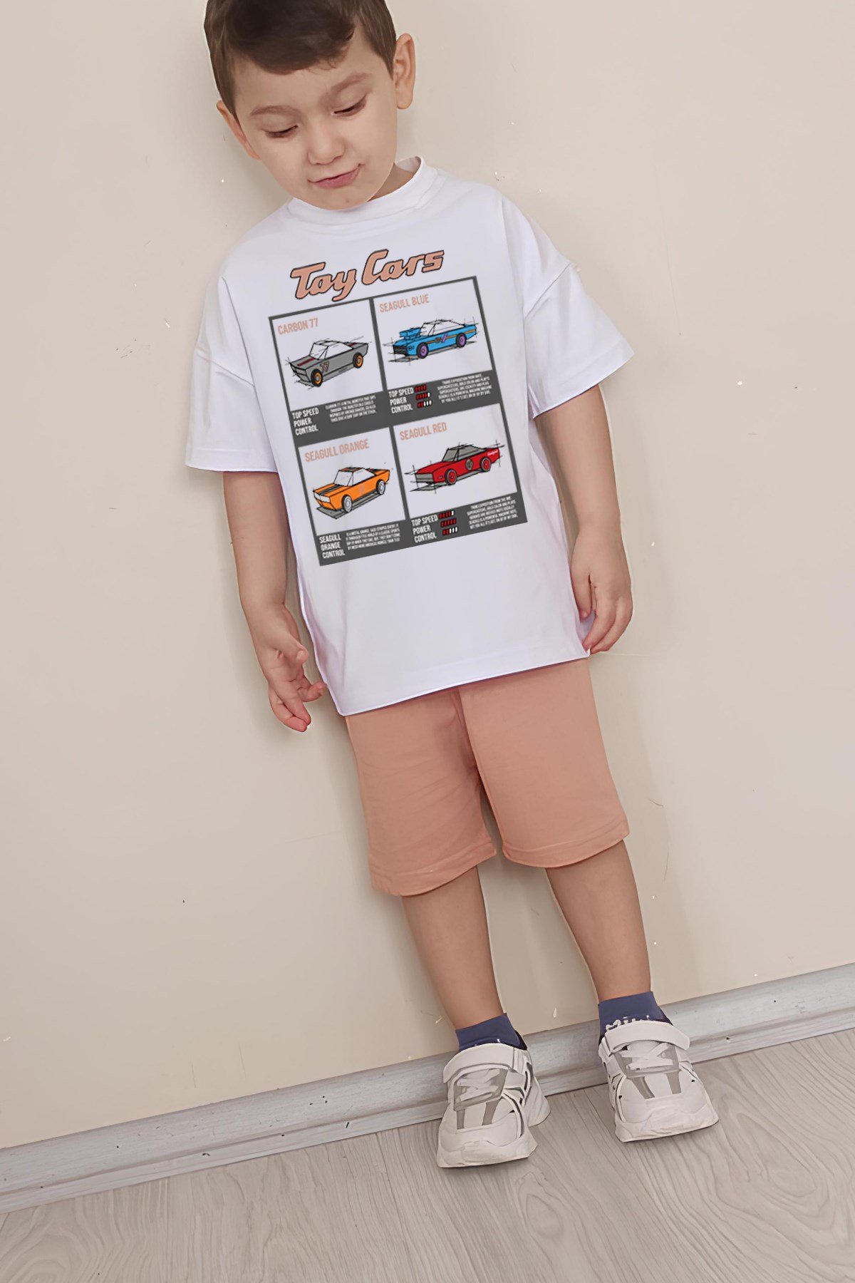 Erkek Çocuk Üst Oversize Tişört Alt Şort Bly Araba Tasarım7 Alt Üst Takım