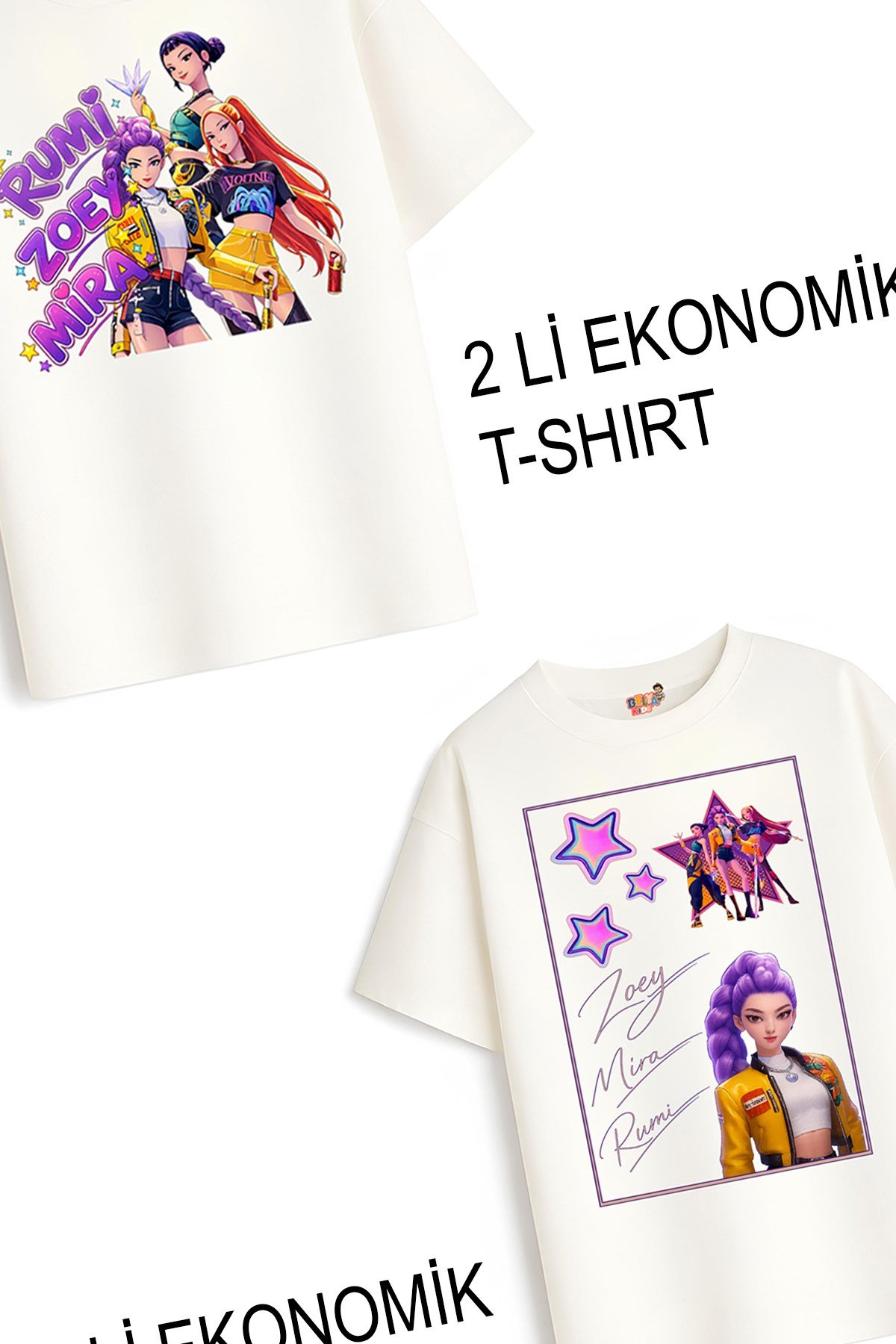 Kız Çocuk 1 Hunters Huntrix Tasarım 2 li Ekonomik Paket T-shirtler