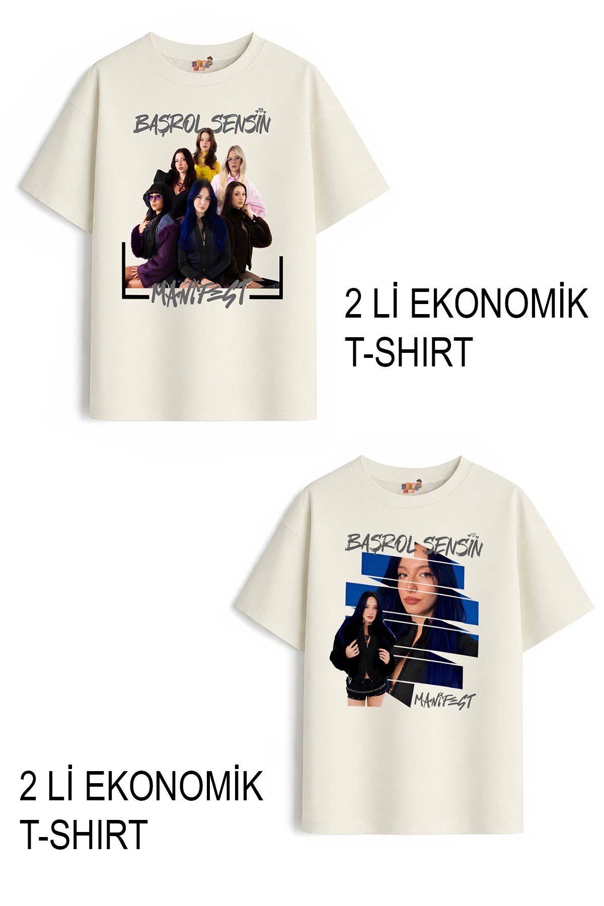 Kız Çocuk 1 Manifest Tasarım 2 li Ekonomik Paket T-shirtler