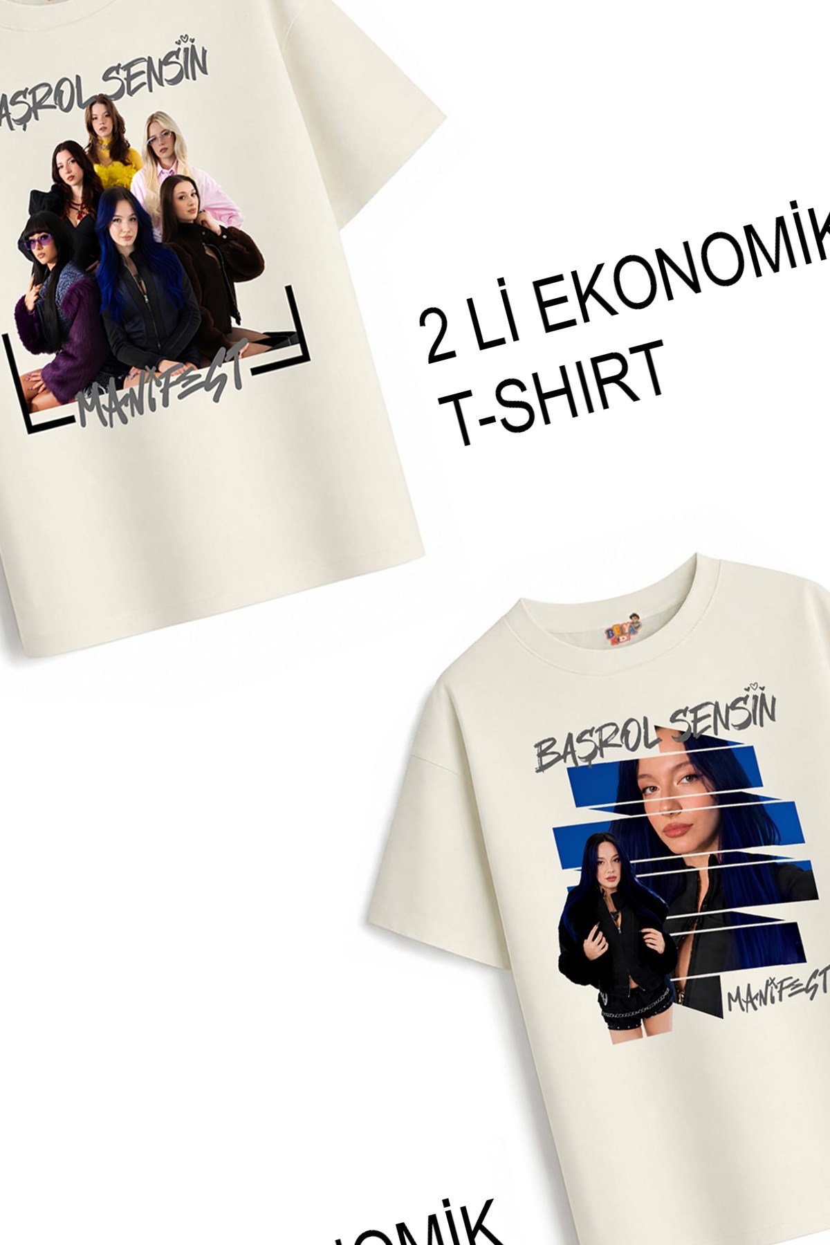 Kız Çocuk 1 Manifest Tasarım 2 li Ekonomik Paket T-shirtler