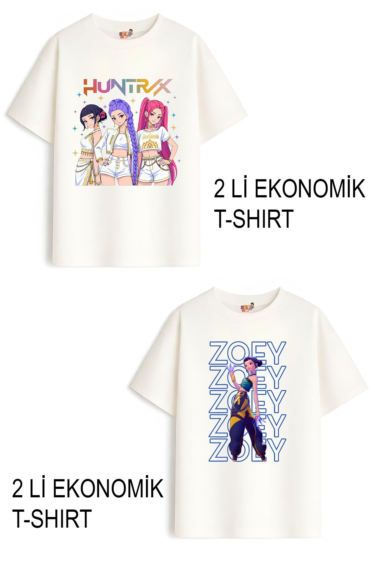 Kız Çocuk 10 Hunters Huntrix Tasarım 2 li Ekonomik Paket T-shirtler