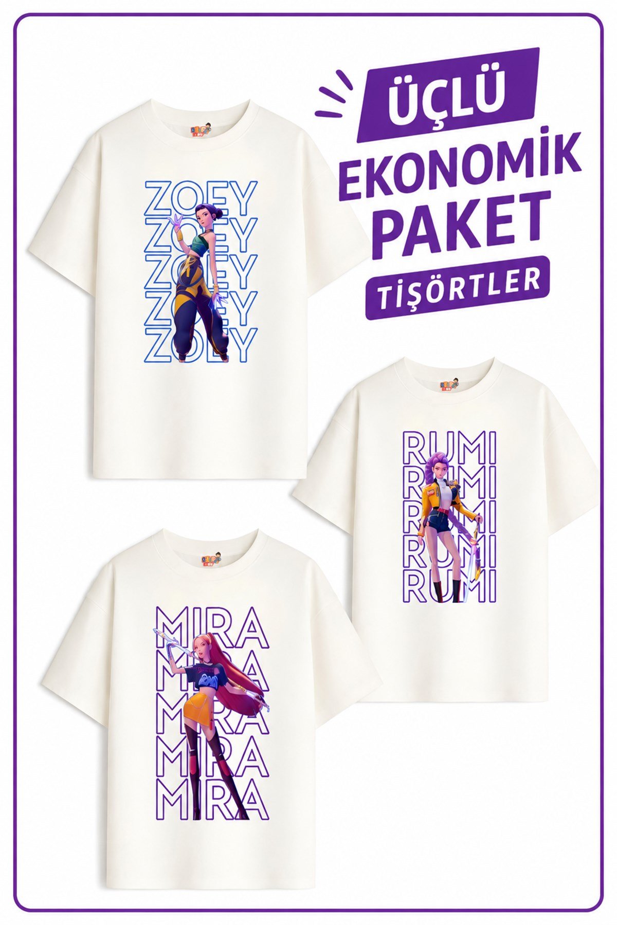 Kız Çocuk 10 Huntrıx Tasarım 3 lü Ekonomik Paket T-shirtler