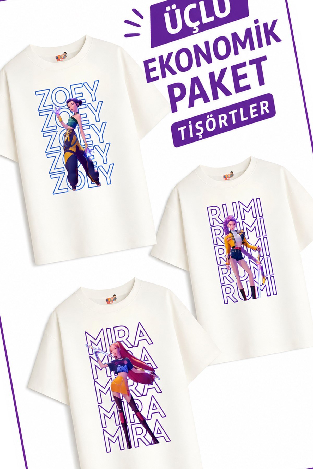 Kız Çocuk 10 Huntrıx Tasarım 3 lü Ekonomik Paket T-shirtler