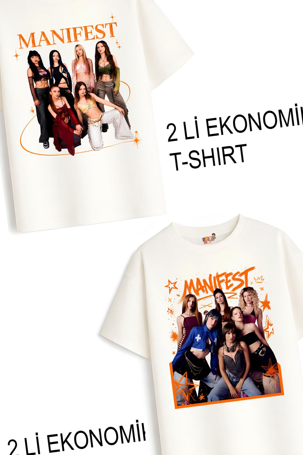 Kız Çocuk 12 Manifest Tasarım 2 li Ekonomik Paket T-shirtler