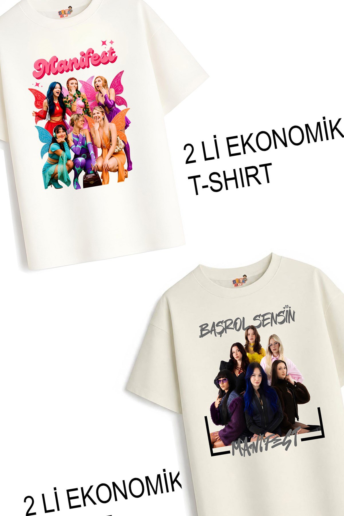 Kız Çocuk 2 Manifest Tasarım 2 li Ekonomik Paket T-shirtler