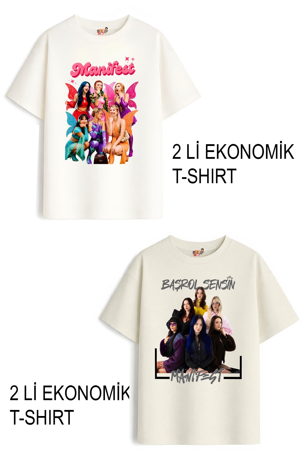 Kız Çocuk 2 Manifest Tasarım 2 li Ekonomik Paket T-shirtler