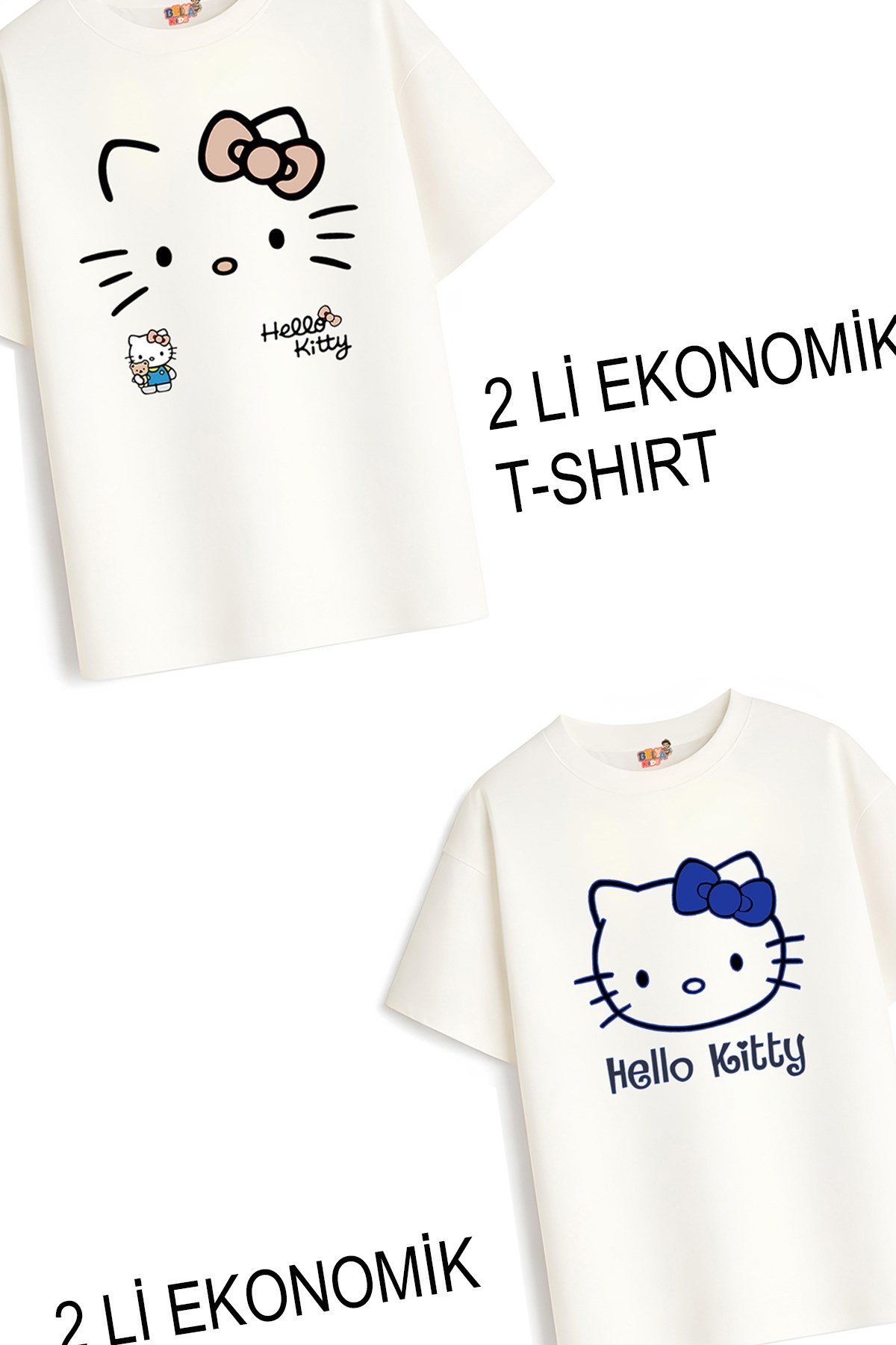 Kız Çocuk 3 Hello Tasarım 2 li Ekonomik Paket T-shirtler