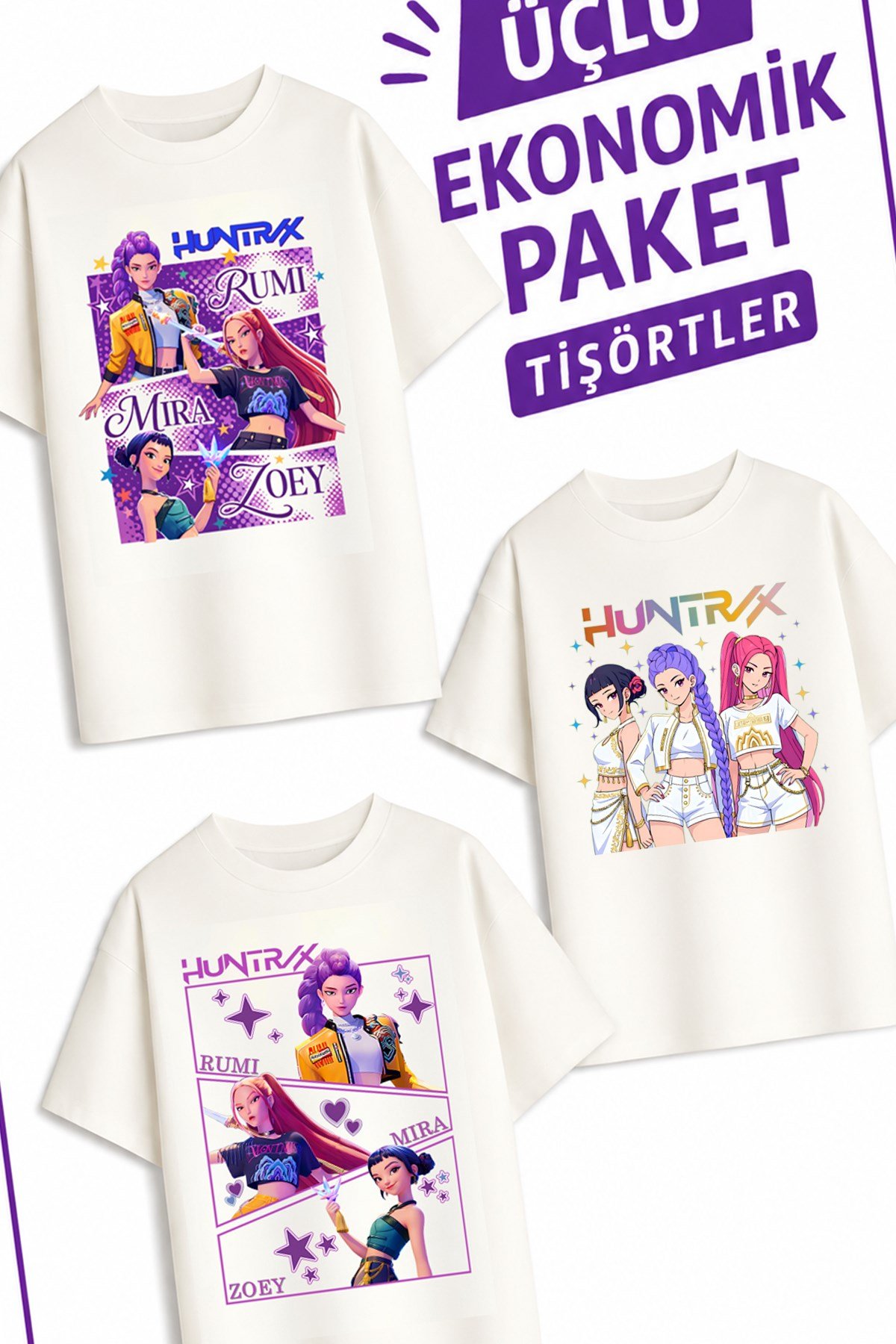 Kız Çocuk 3 Huntrıx 3 lü Ekonomik Paket T-shirtler