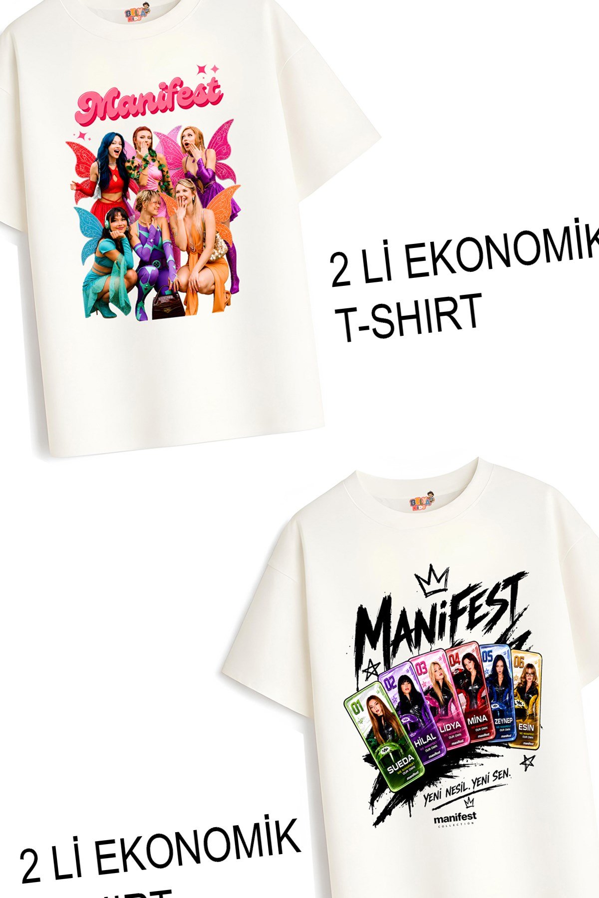 Kız Çocuk 3 Manifest Tasarım 2 li Ekonomik Paket T-shirtler