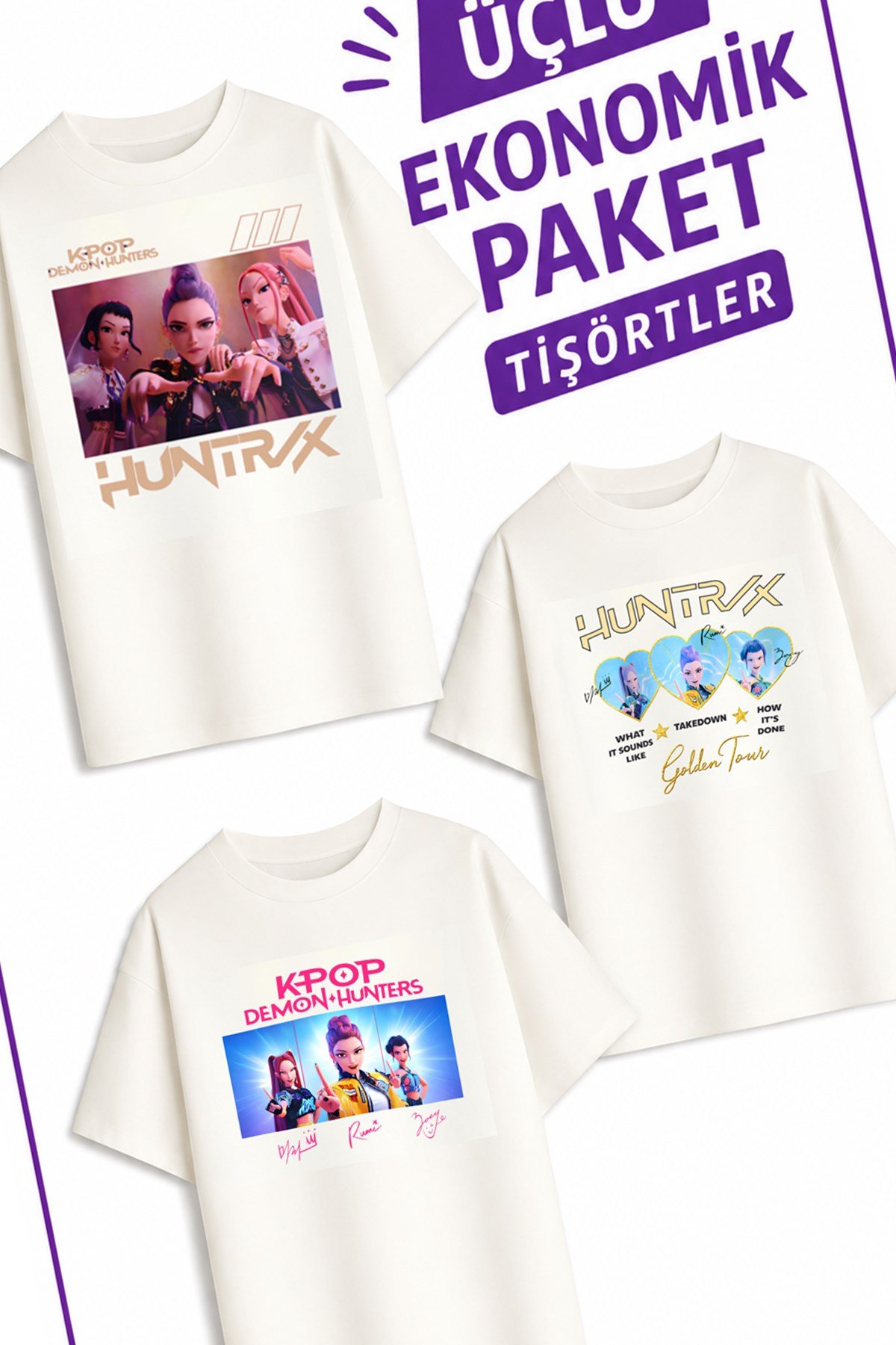 Kız Çocuk 4 Huntrıx 3 lü Ekonomik Paket T-shirtler