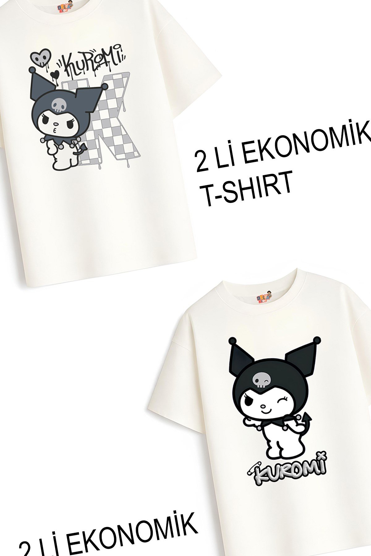 Kız Çocuk 4 Kuromi Tasarım 2 li Ekonomik Paket T-shirtler