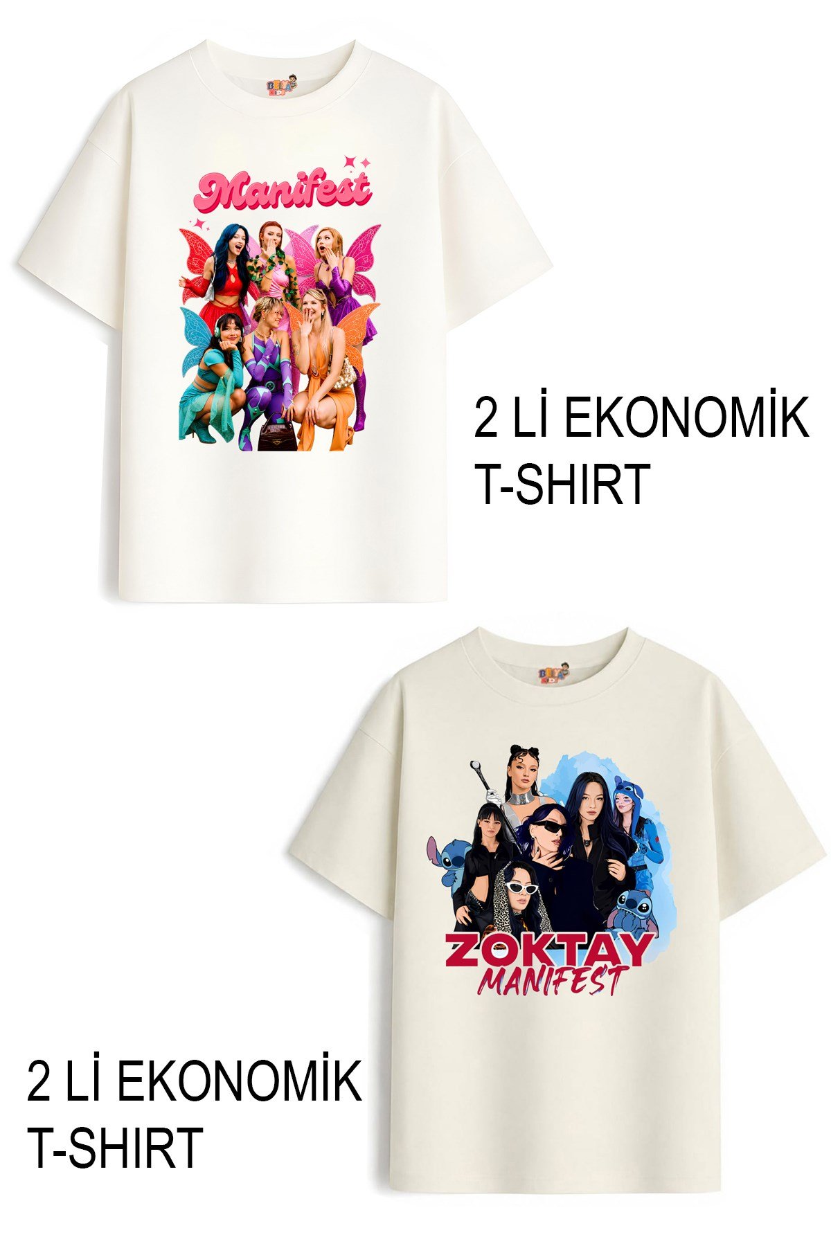 Kız Çocuk 4 Manifest Tasarım 2 li Ekonomik Paket T-shirtler
