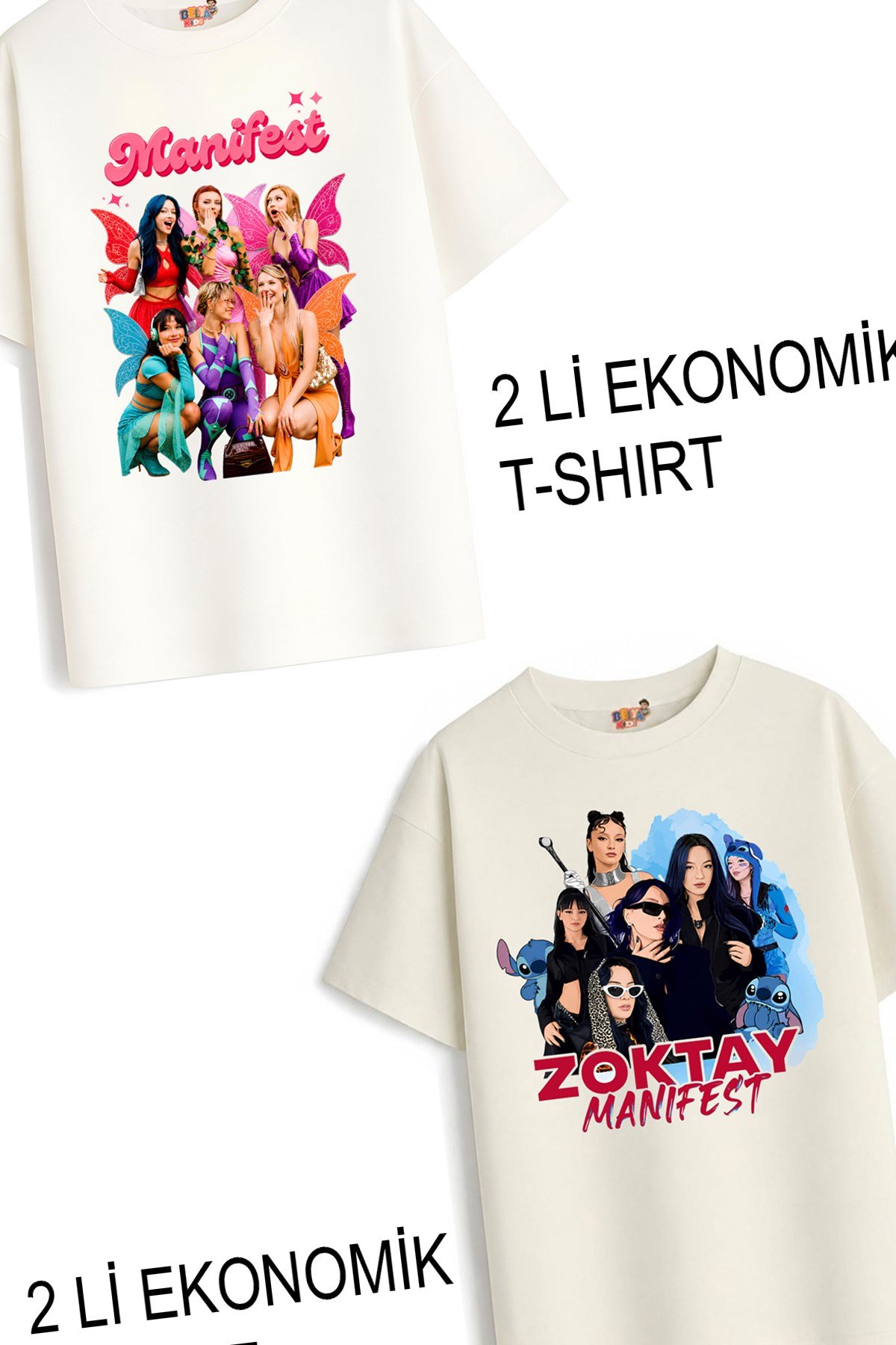Kız Çocuk 4 Manifest Tasarım 2 li Ekonomik Paket T-shirtler