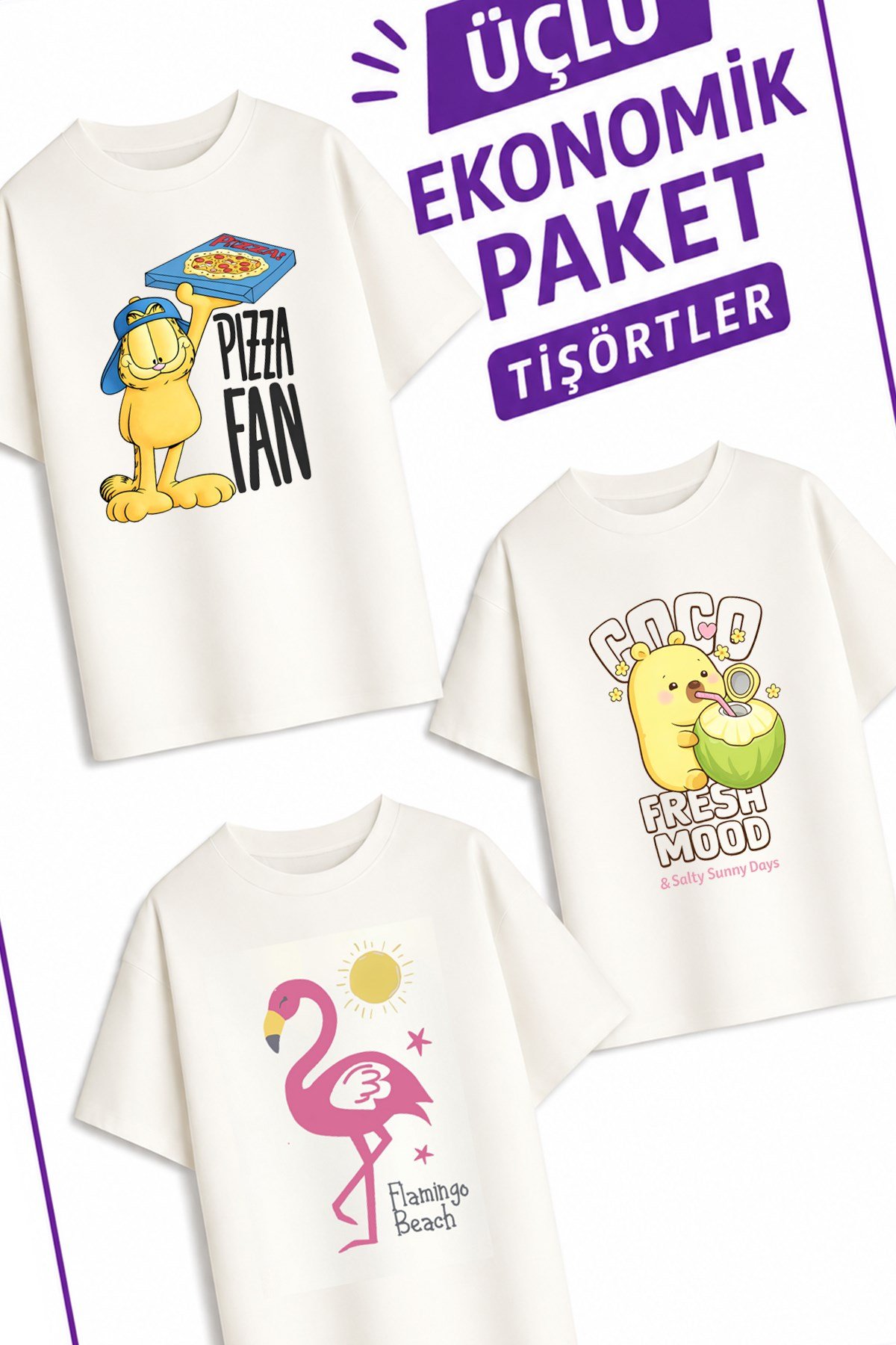 Kız Çocuk 5 Belya Kids Tasarım 3 lü Ekonomik Paket T-shirtler