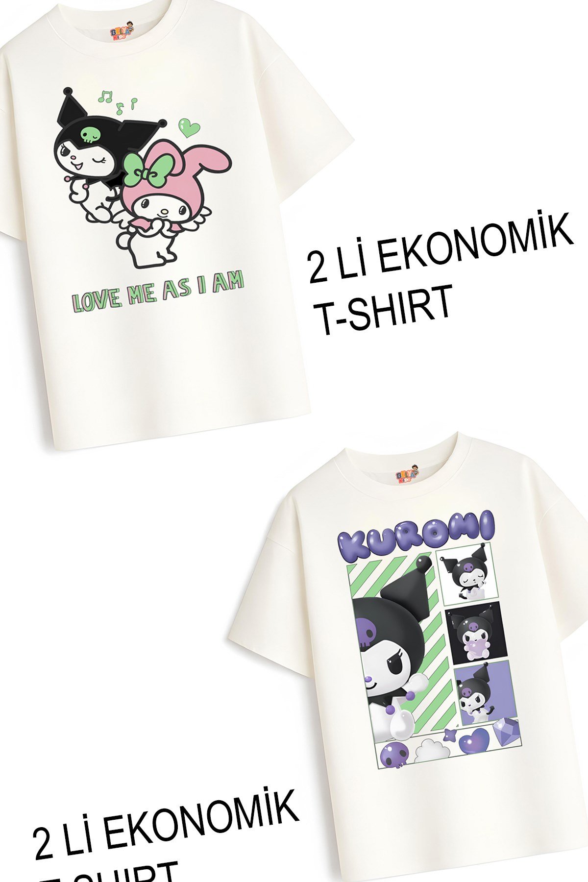 Kız Çocuk 5 Kuromi Melo Tasarım 2 li Ekonomik Paket T-shirtler