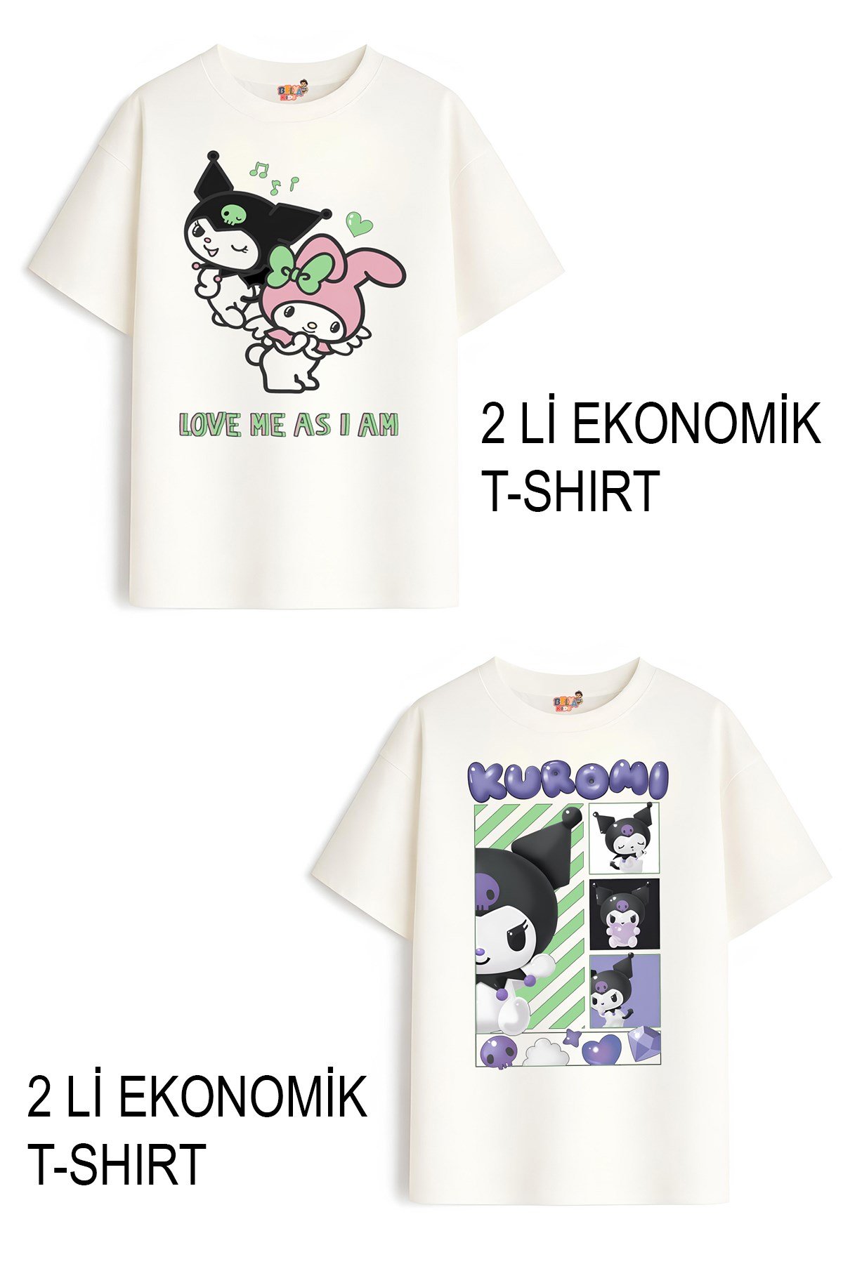 Kız Çocuk 5 Kuromi Melo Tasarım 2 li Ekonomik Paket T-shirtler