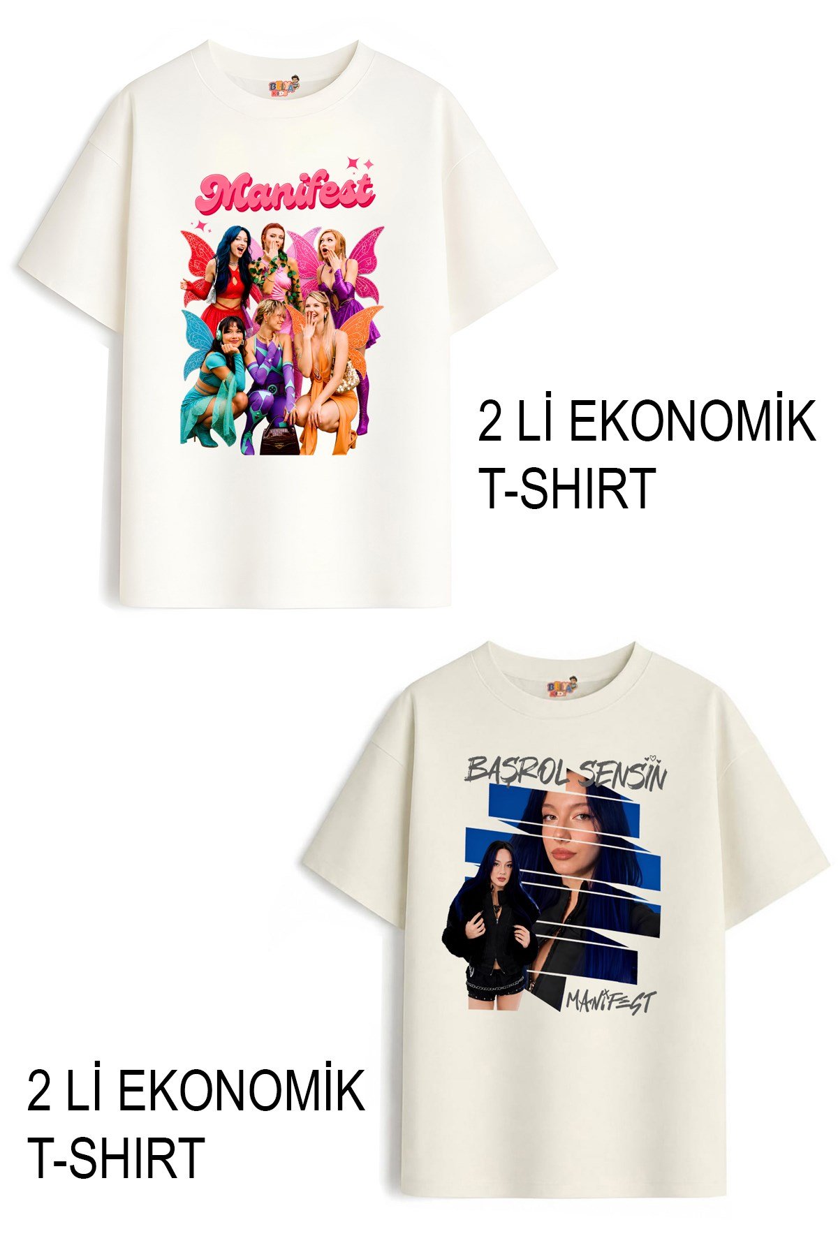 Kız Çocuk 5 Manifest Tasarım 2 li Ekonomik Paket T-shirtler
