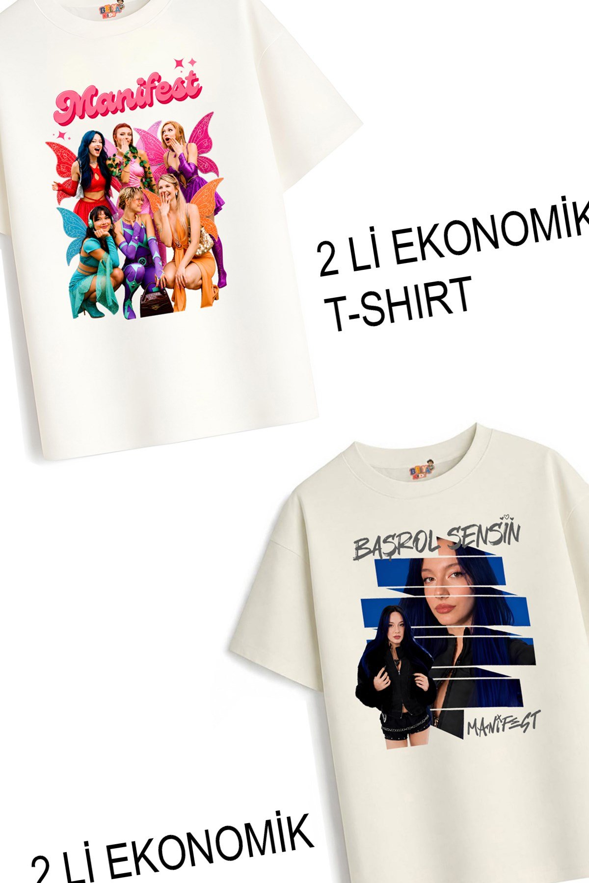 Kız Çocuk 5 Manifest Tasarım 2 li Ekonomik Paket T-shirtler