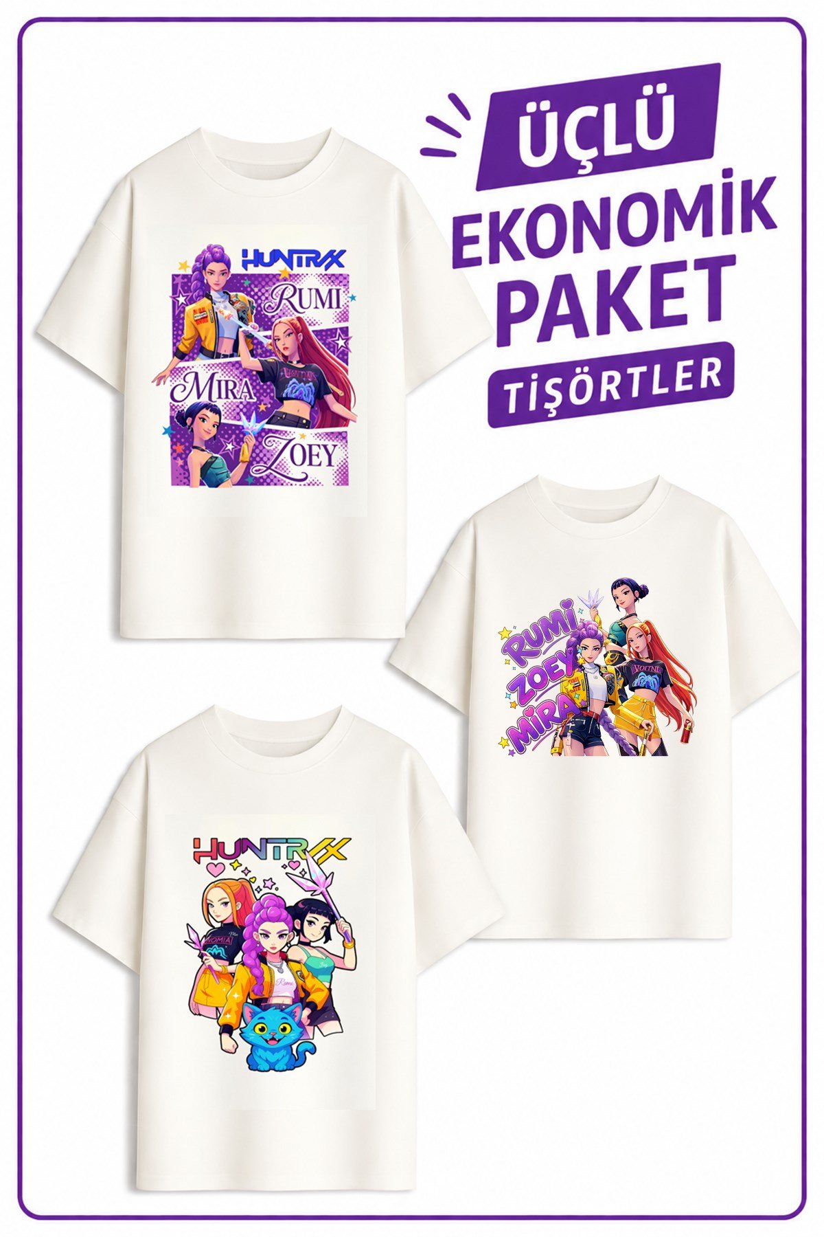 Kız Çocuk 6 Huntrıx Tasarım 3 lü Ekonomik Paket T-shirtler