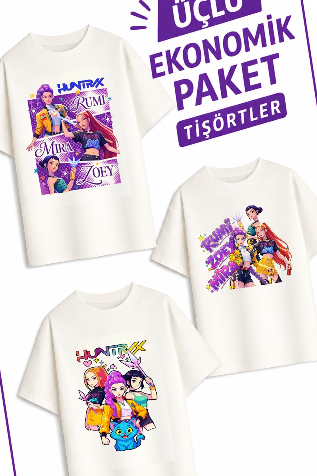 Kız Çocuk 6 Huntrıx Tasarım 3 lü Ekonomik Paket T-shirtler