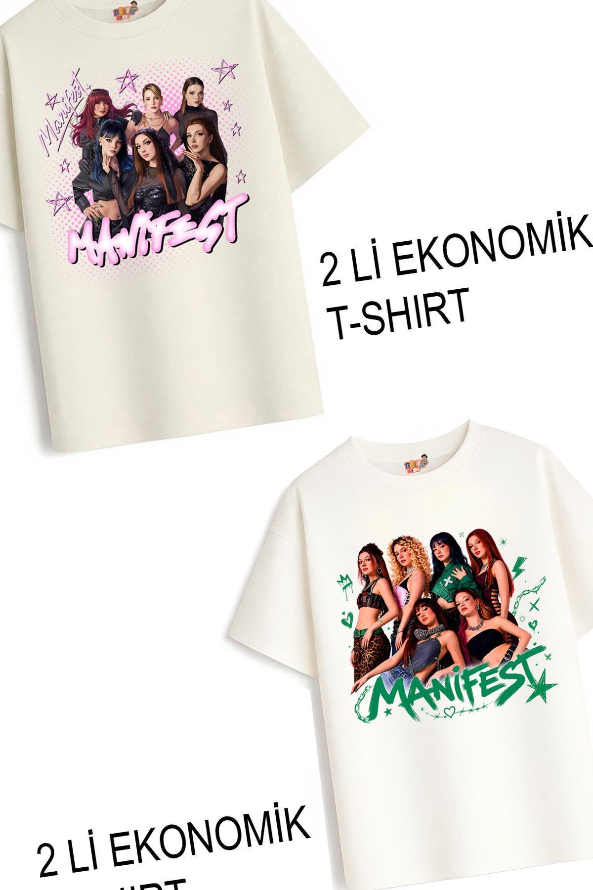 Kız Çocuk 6 Manifest Tasarım 2 li Ekonomik Paket T-shirtler