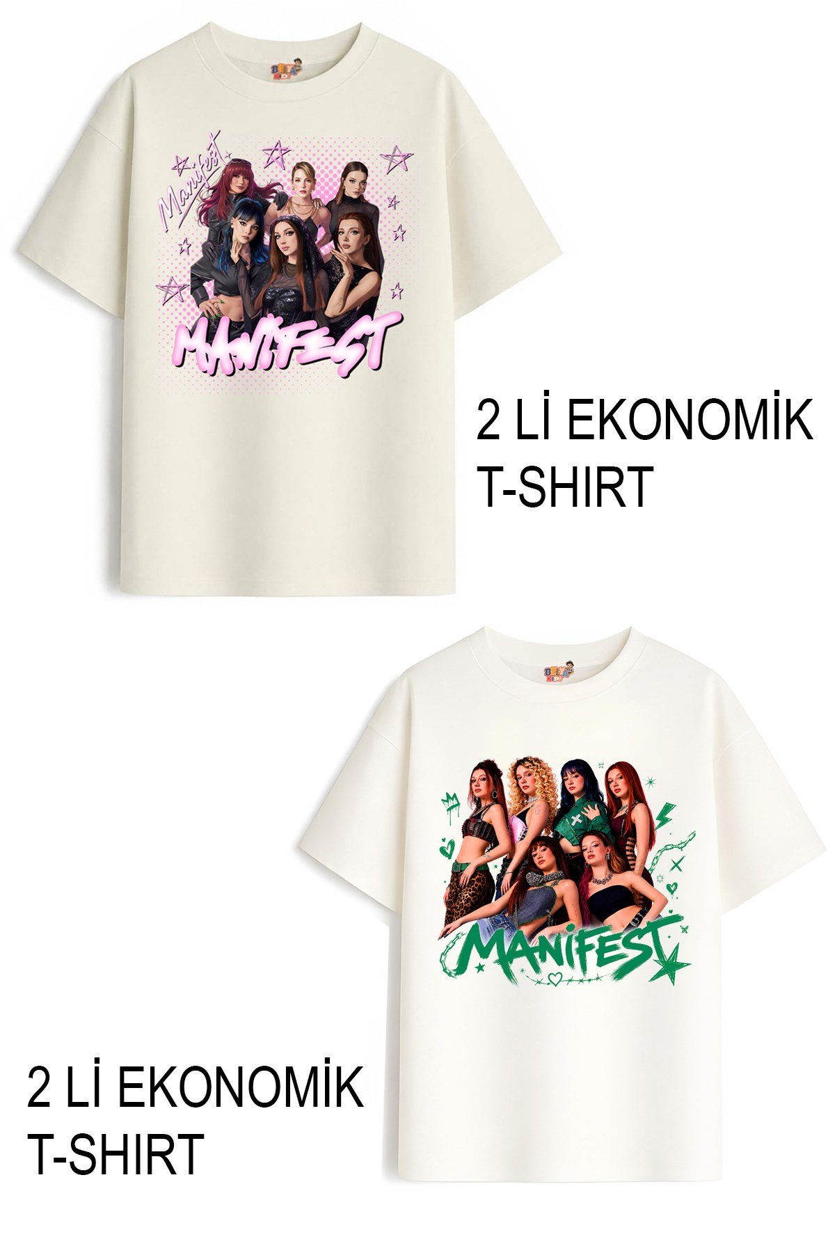 Kız Çocuk 6 Manifest Tasarım 2 li Ekonomik Paket T-shirtler
