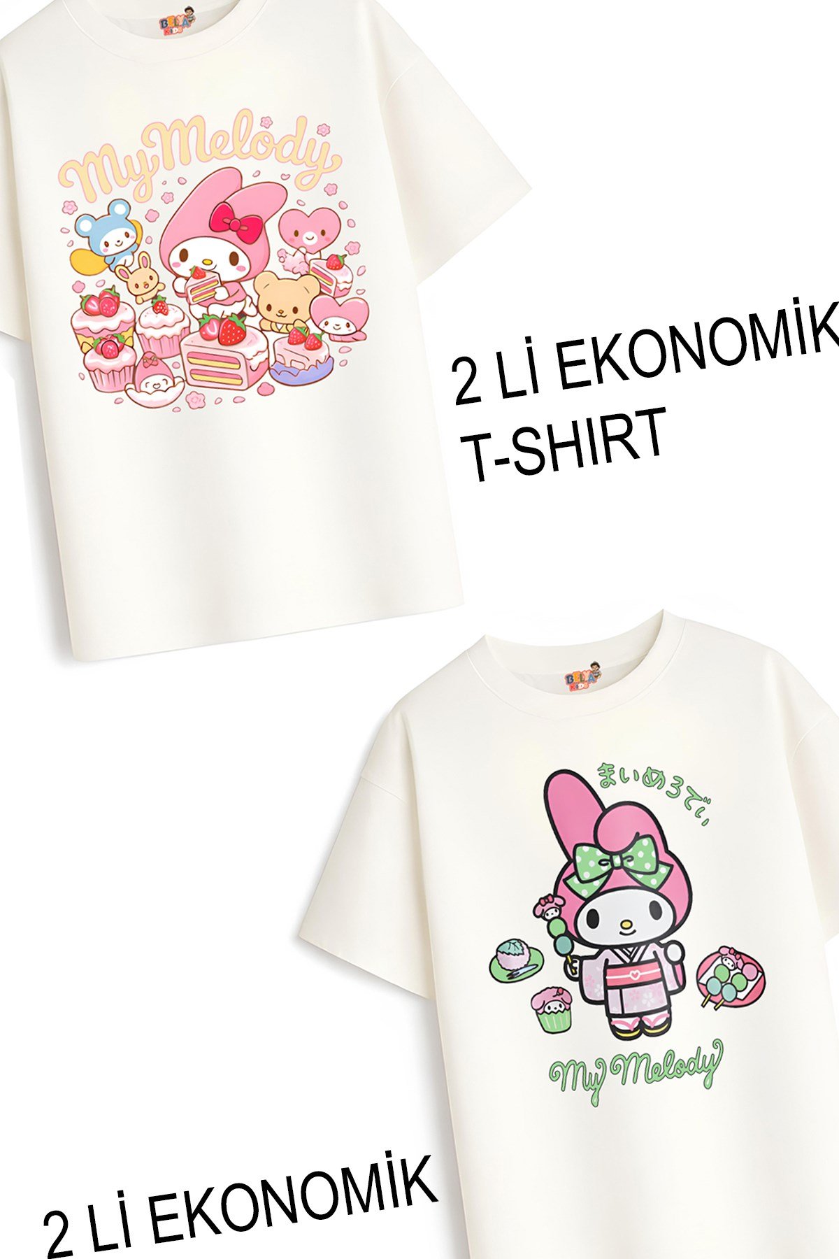 Kız Çocuk 6 Melo Tasarım 2 li Ekonomik Paket T-shirtler