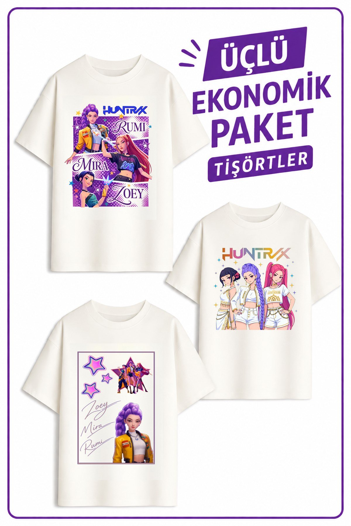 Kız Çocuk 7 Huntrıx Tasarım 3 lü Ekonomik Paket T-shirtler