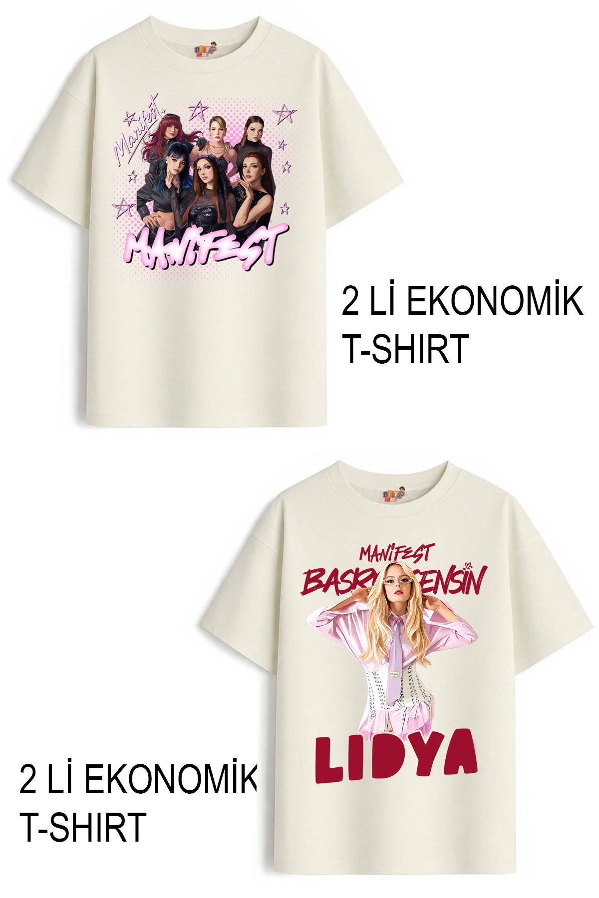 Kız Çocuk 7 Manifest Tasarım 2 li Ekonomik Paket T-shirtler