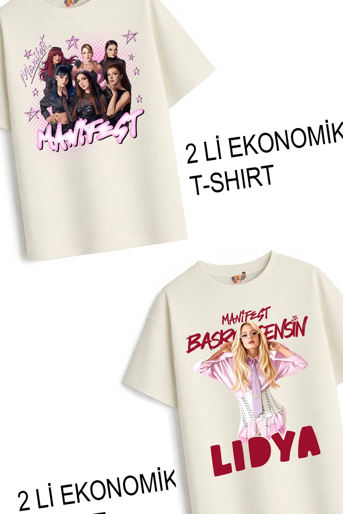 Kız Çocuk 7 Manifest Tasarım 2 li Ekonomik Paket T-shirtler