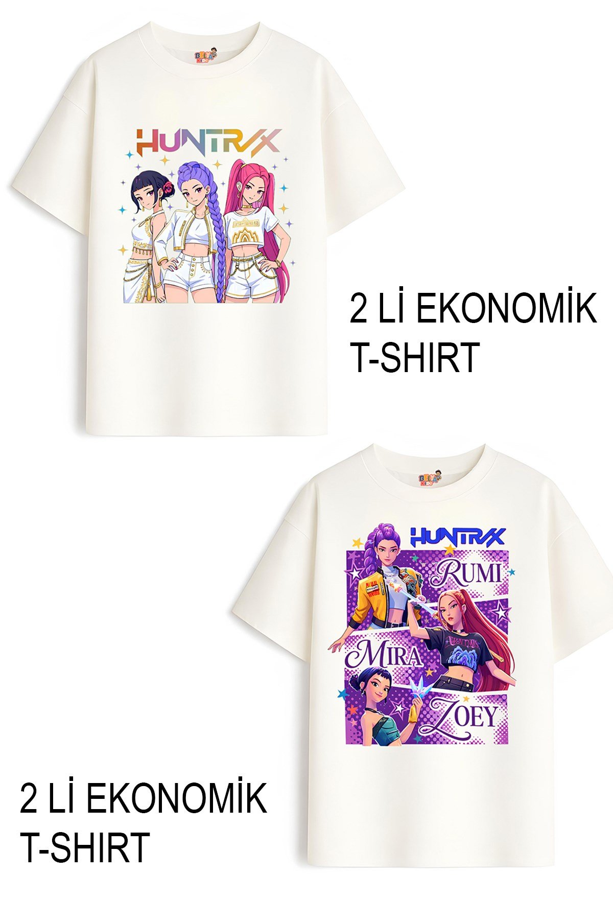 Kız Çocuk 8 Hunters Huntrix Tasarım 2 li Ekonomik Paket T-shirtler