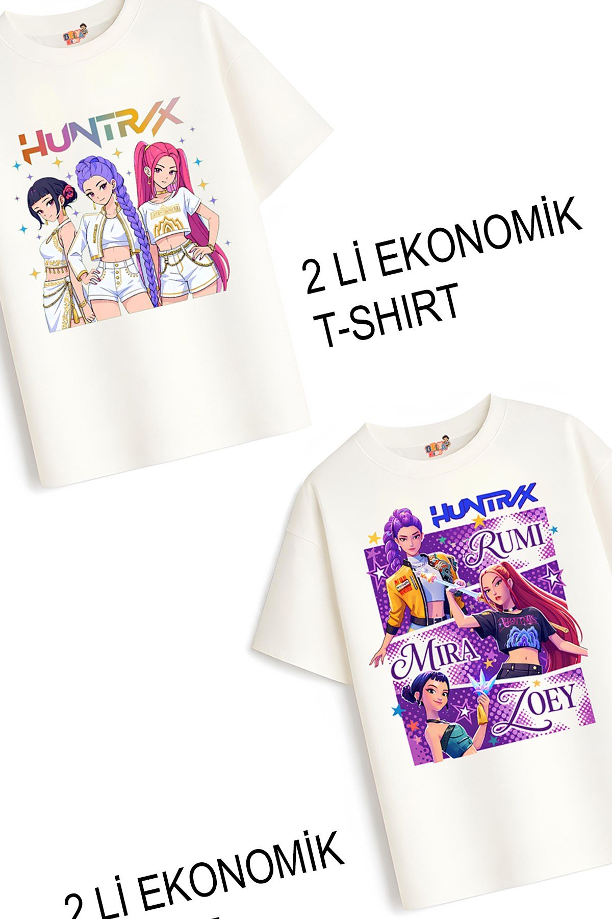 Kız Çocuk 8 Hunters Huntrix Tasarım 2 li Ekonomik Paket T-shirtler