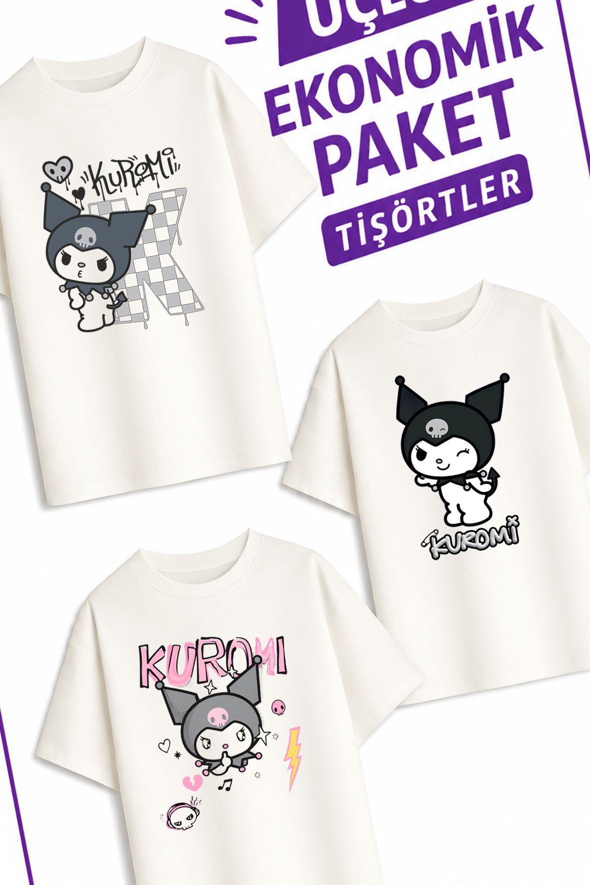 Kız Çocuk 8 Kuro Tasarım 3 lü Ekonomik Paket T-shirtler