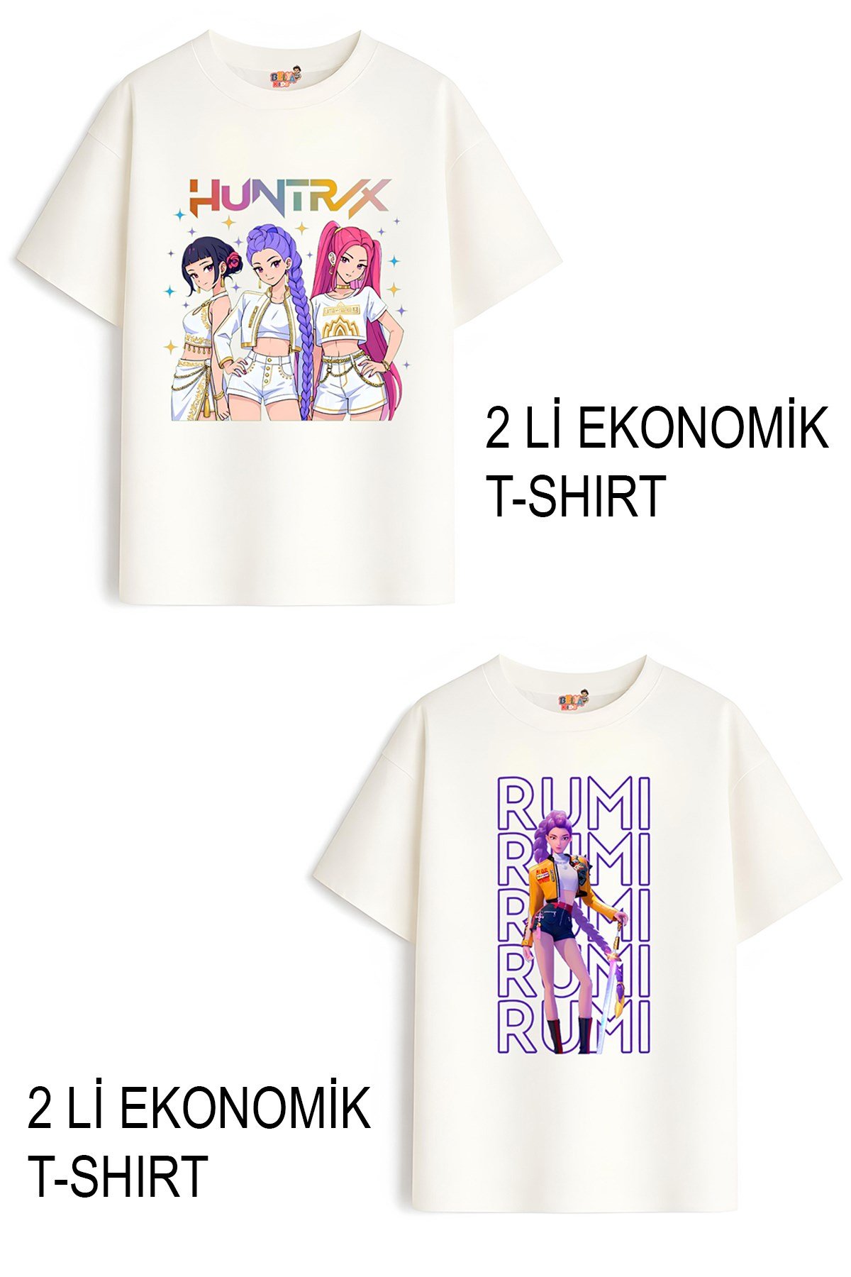 Kız Çocuk 9 Hunters Huntrix Tasarım 2 li Ekonomik Paket T-shirtler
