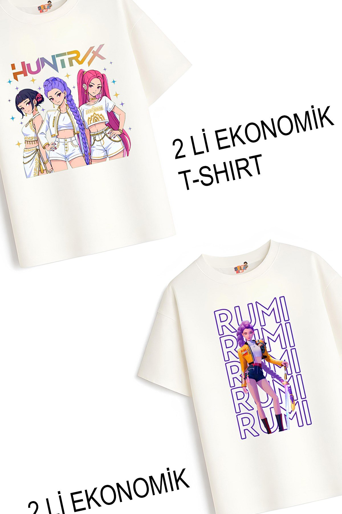Kız Çocuk 9 Hunters Huntrix Tasarım 2 li Ekonomik Paket T-shirtler