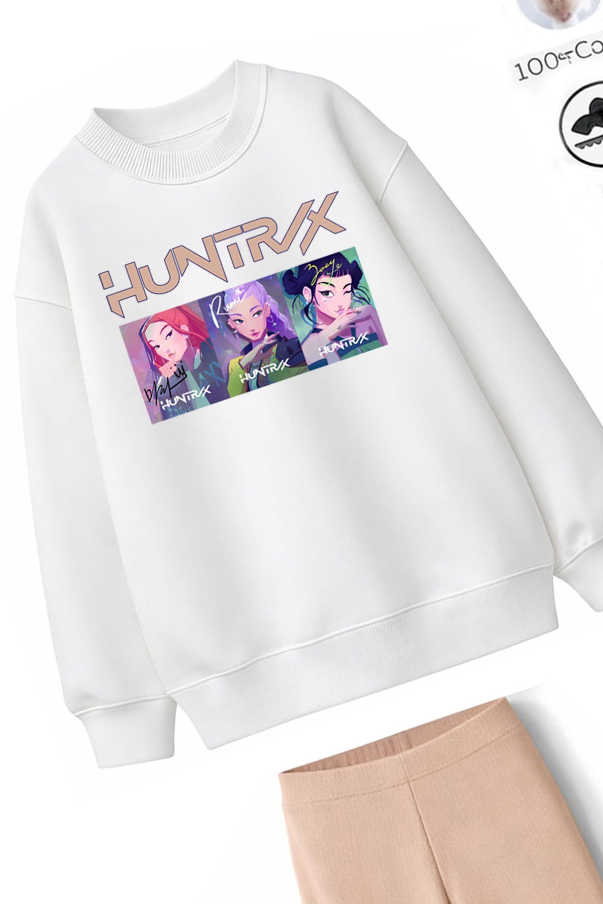 Kız Çocuk K-Pop HUN0125 Tasarım Üst 2 İplik Pamuk Şardonsuz Kumaş.Alt Pamuk Fitilli Tayt Takım