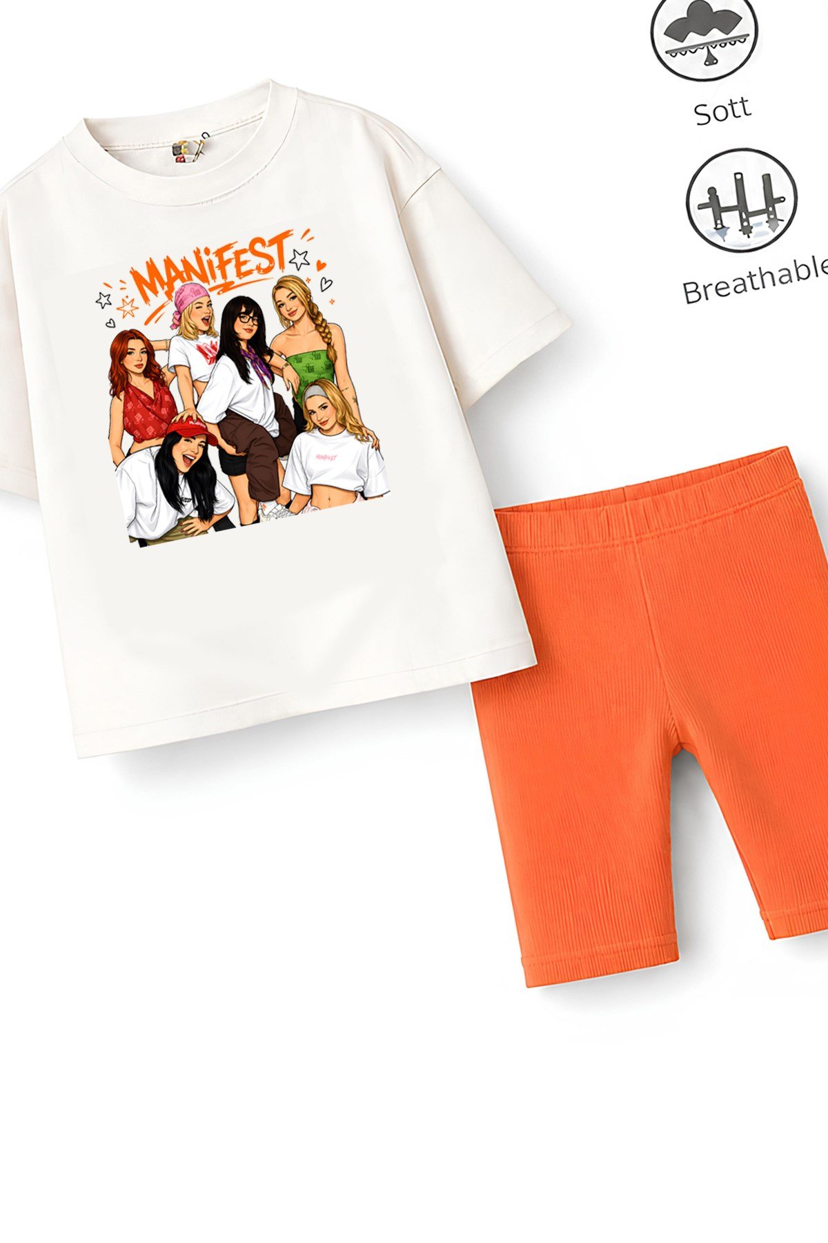 Kız Çocuk Oversize Kalıp Belya Kids Manifest Özel Tasarım 1 Taytlı Alt Üst Takım