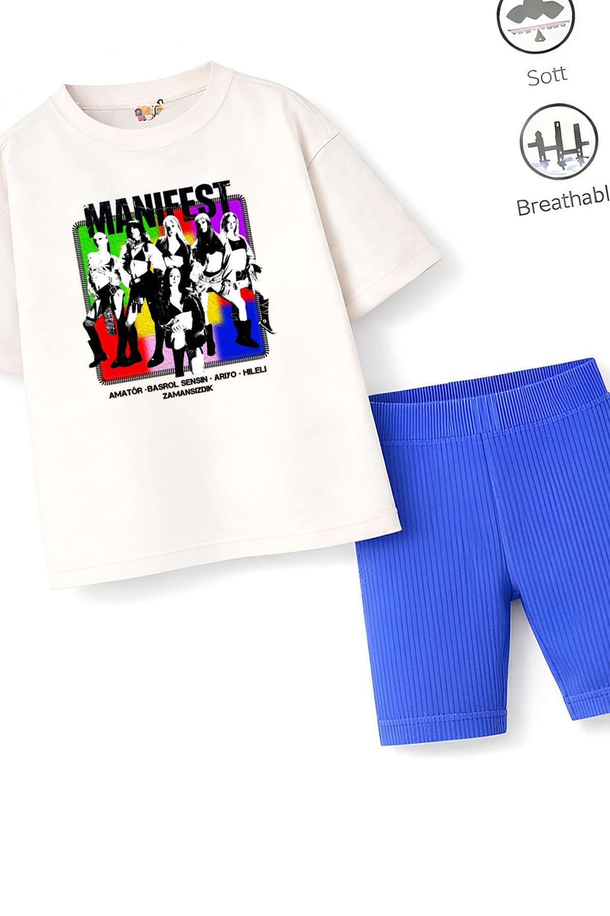 Kız Çocuk Oversize Kalıp Belya Kids Manifest Özel Tasarım 2 Taytlı Alt Üst Takım