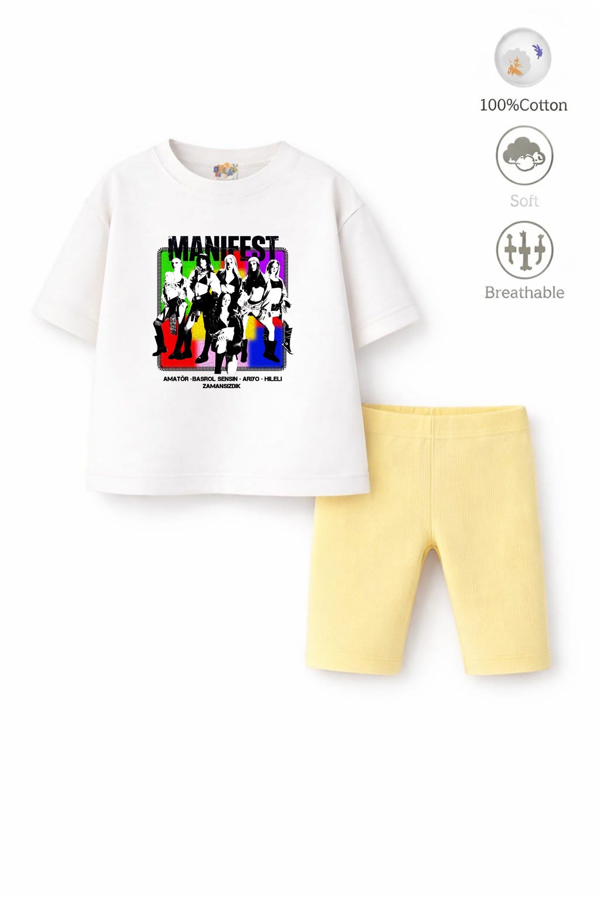 Kız Çocuk Oversize Kalıp Belya Kids Manifest Özel Tasarım 3 Taytlı Alt Üst Takım