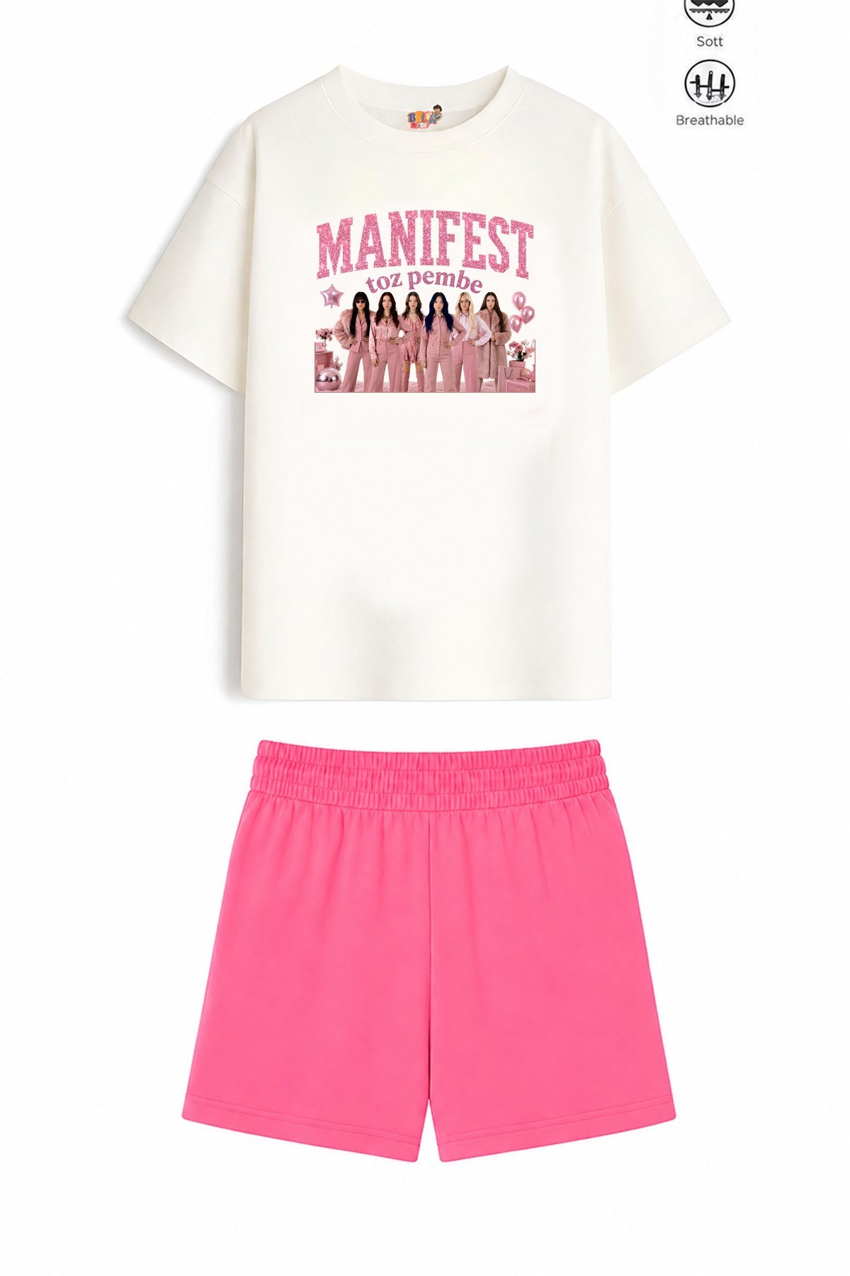 Kız Çocuk Oversize Kalıp Belya Kids Manifest Toz Pembe Tasarım Taytlı Alt Üst Takım