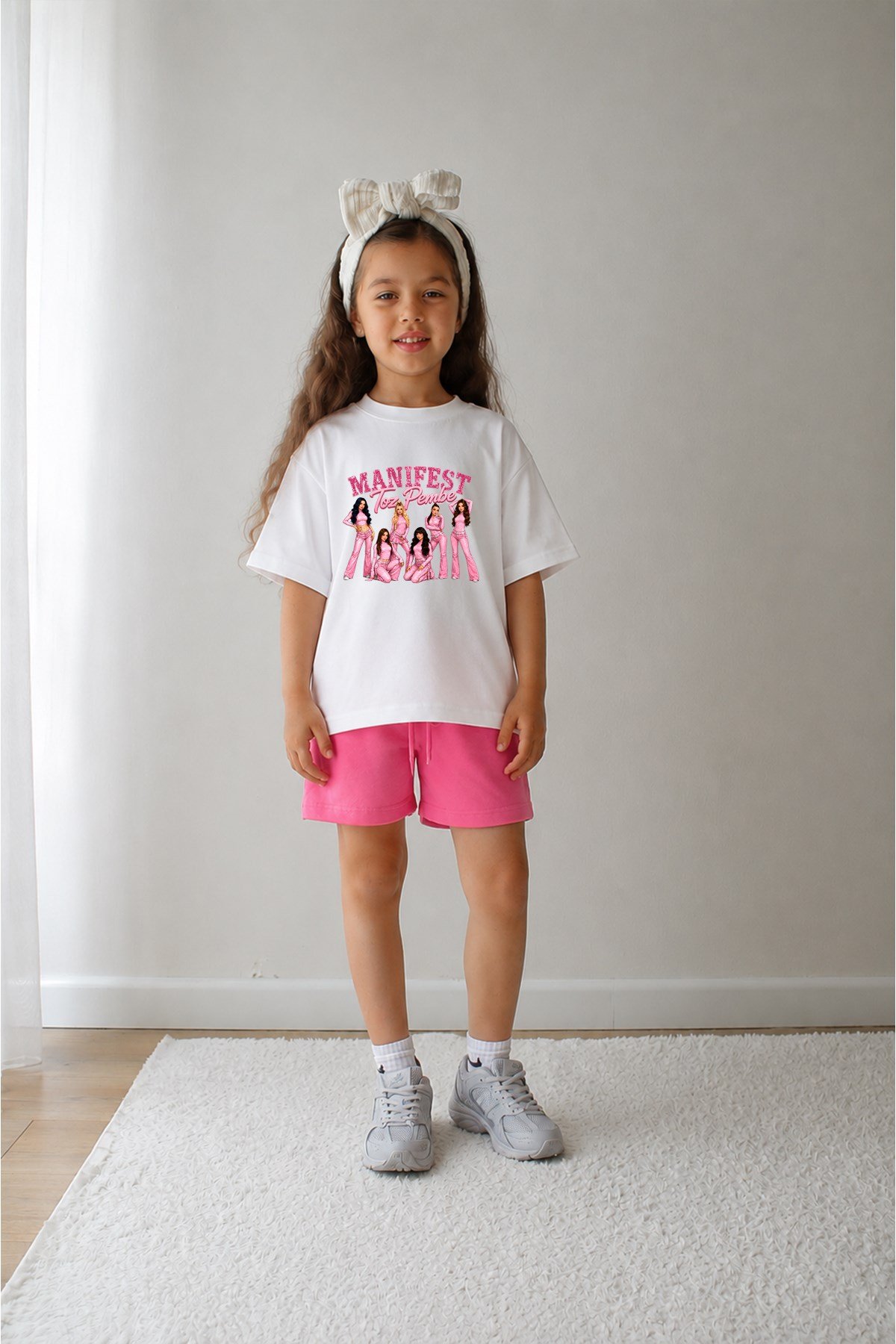 Kız Çocuk Oversize Kalıp Belya Kids Manifest Toz Pembe Karikatür Tasarım Taytlı Alt Üst Takım