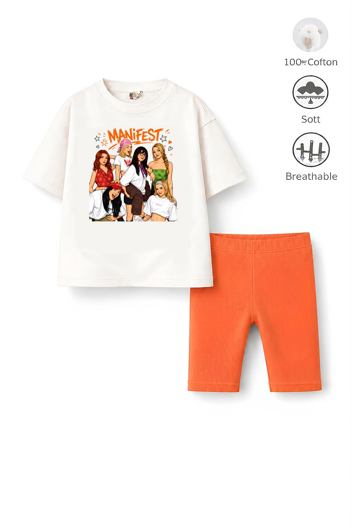 Kız Çocuk Oversize Kalıp Belya Kids Manifest Özel Tasarım 1 Taytlı Alt Üst Takım