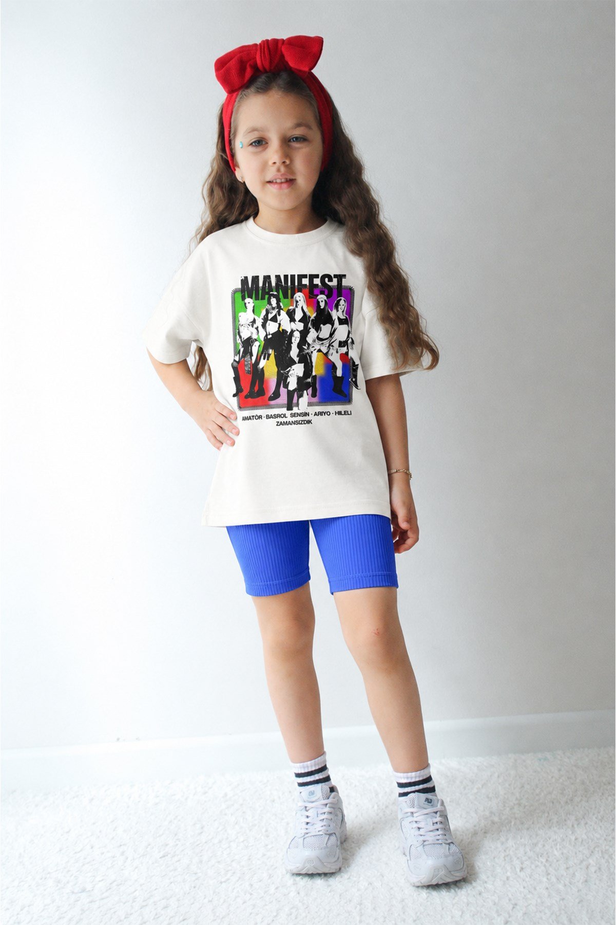 Kız Çocuk Oversize Kalıp Belya Kids Manifest Özel Tasarım 2 Taytlı Alt Üst Takım