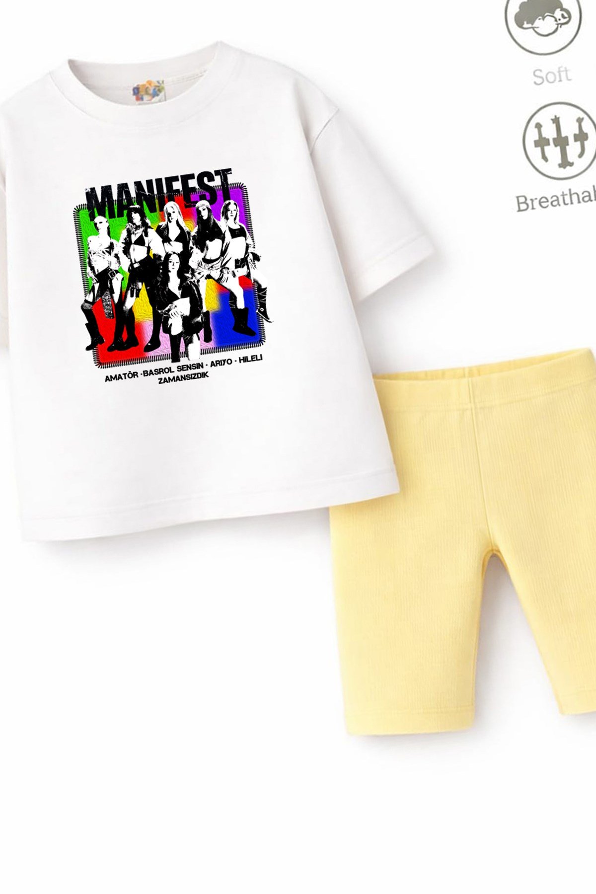Kız Çocuk Oversize Kalıp Belya Kids Manifest Özel Tasarım 3 Taytlı Alt Üst Takım